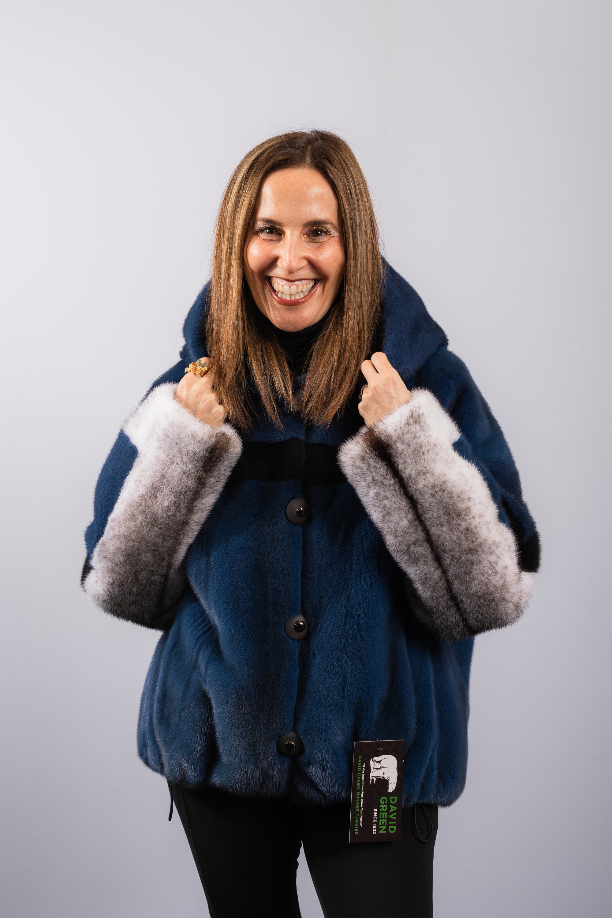 Denim/Black/Black Cross Mink Jacket