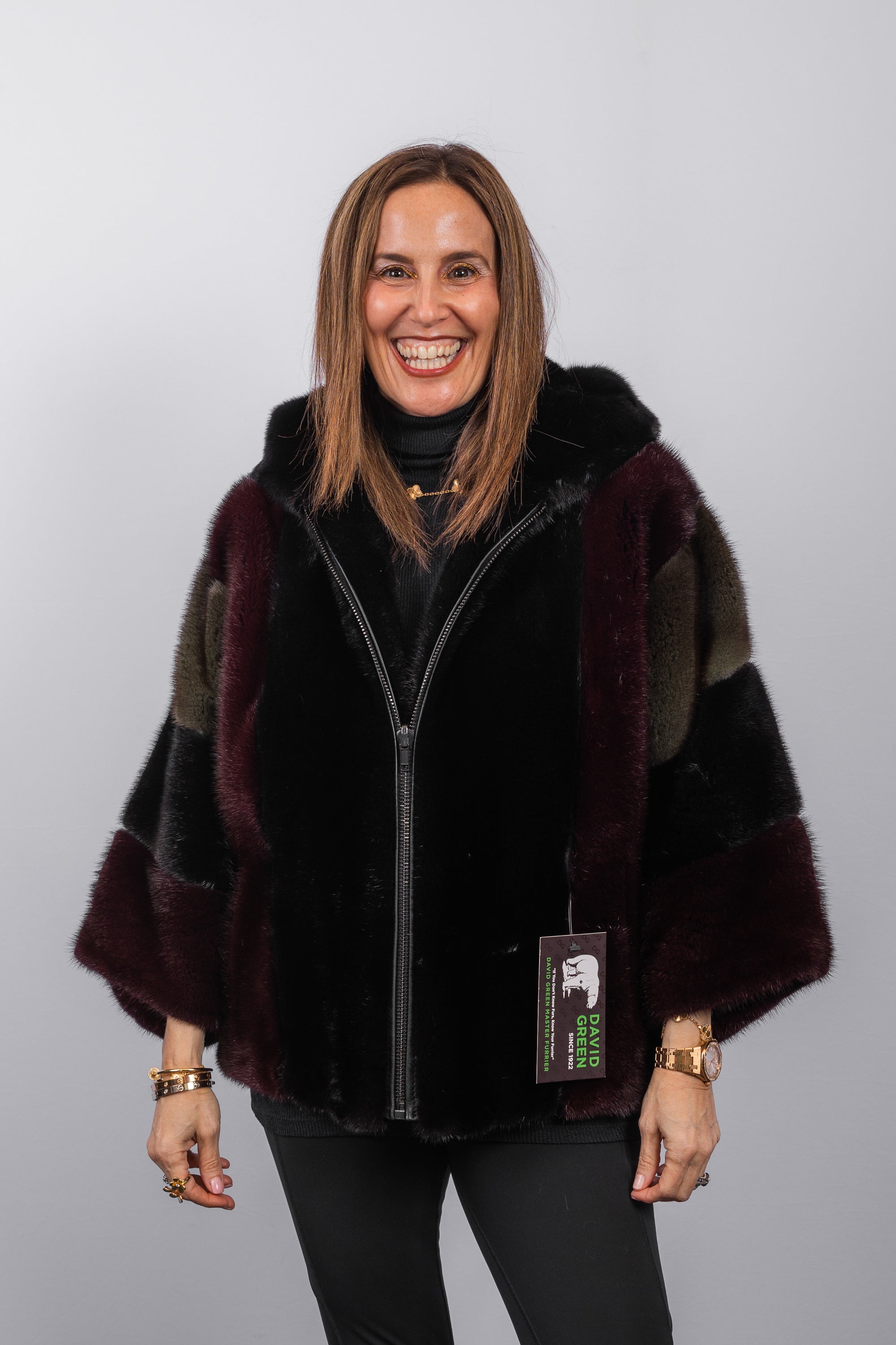 Black/Merlot/Olive Mink Jacket