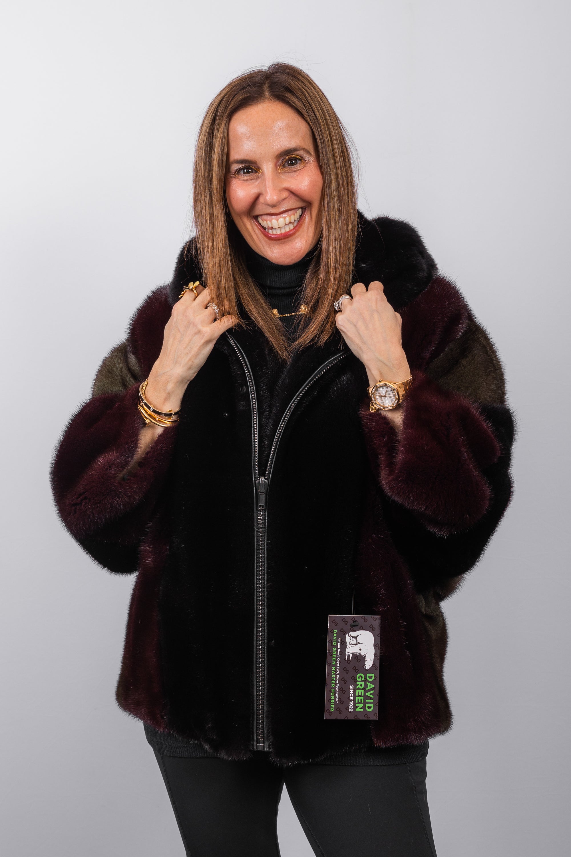 Black/Merlot/Olive Mink Jacket