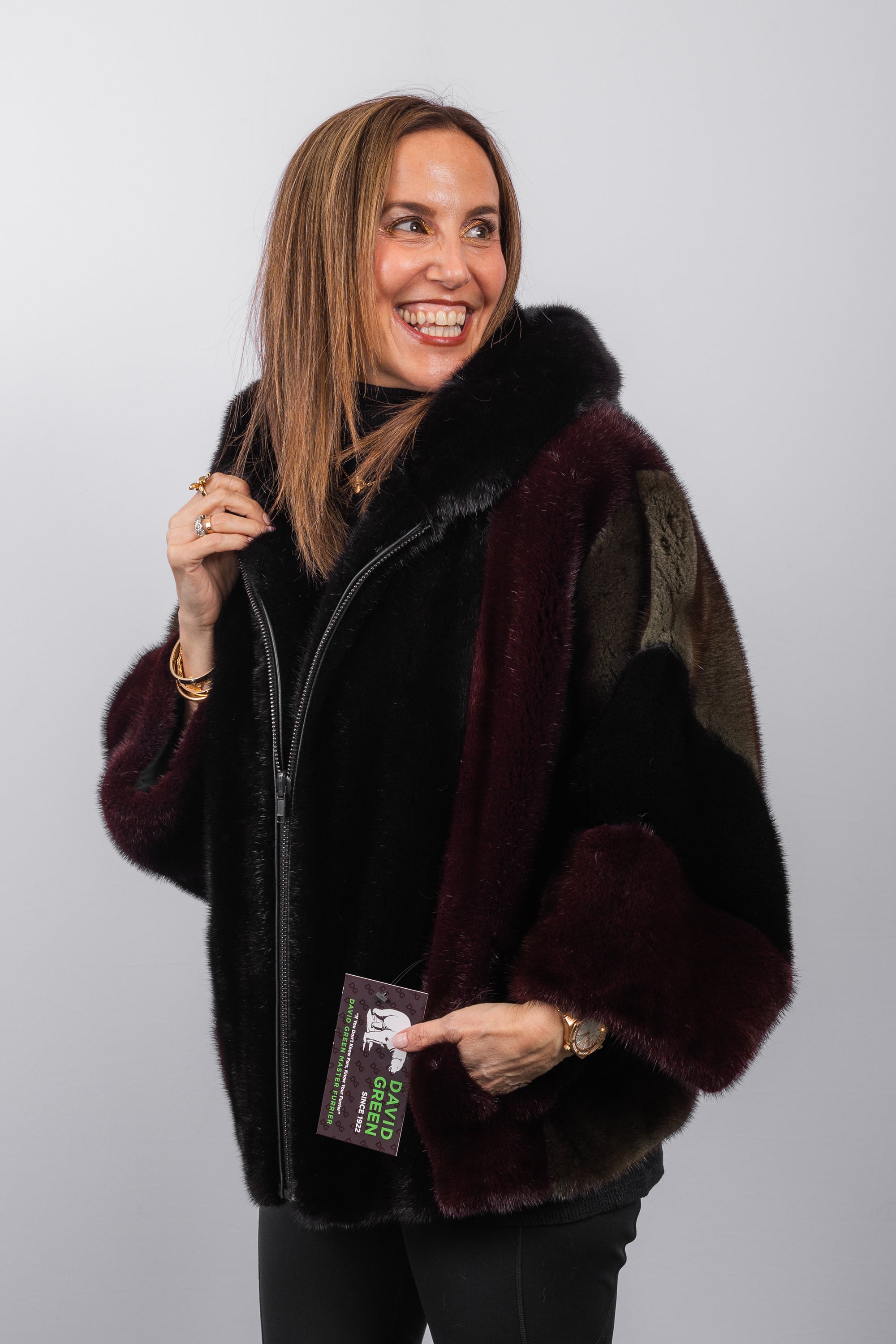 Black/Merlot/Olive Mink Jacket