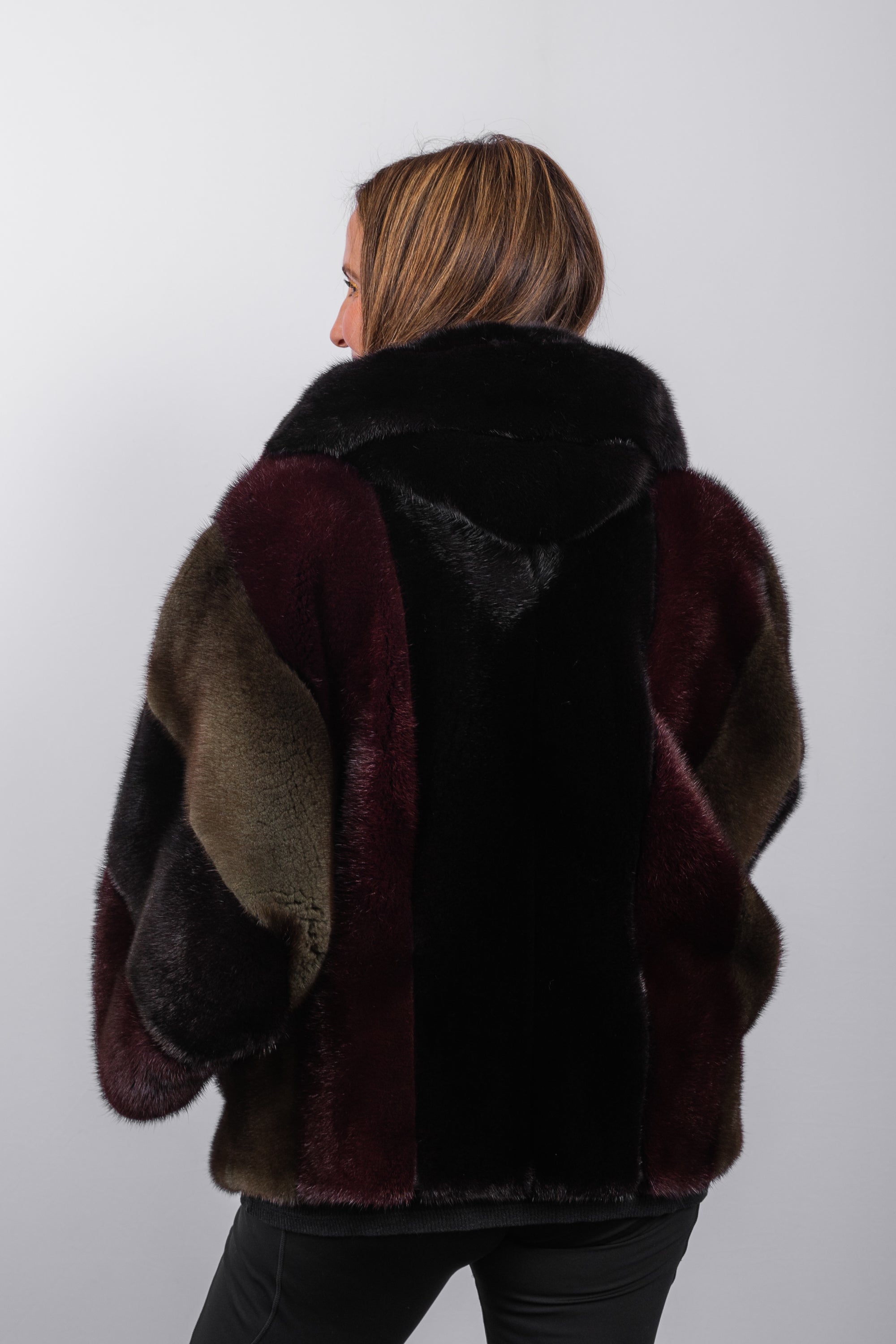 Black/Merlot/Olive Mink Jacket