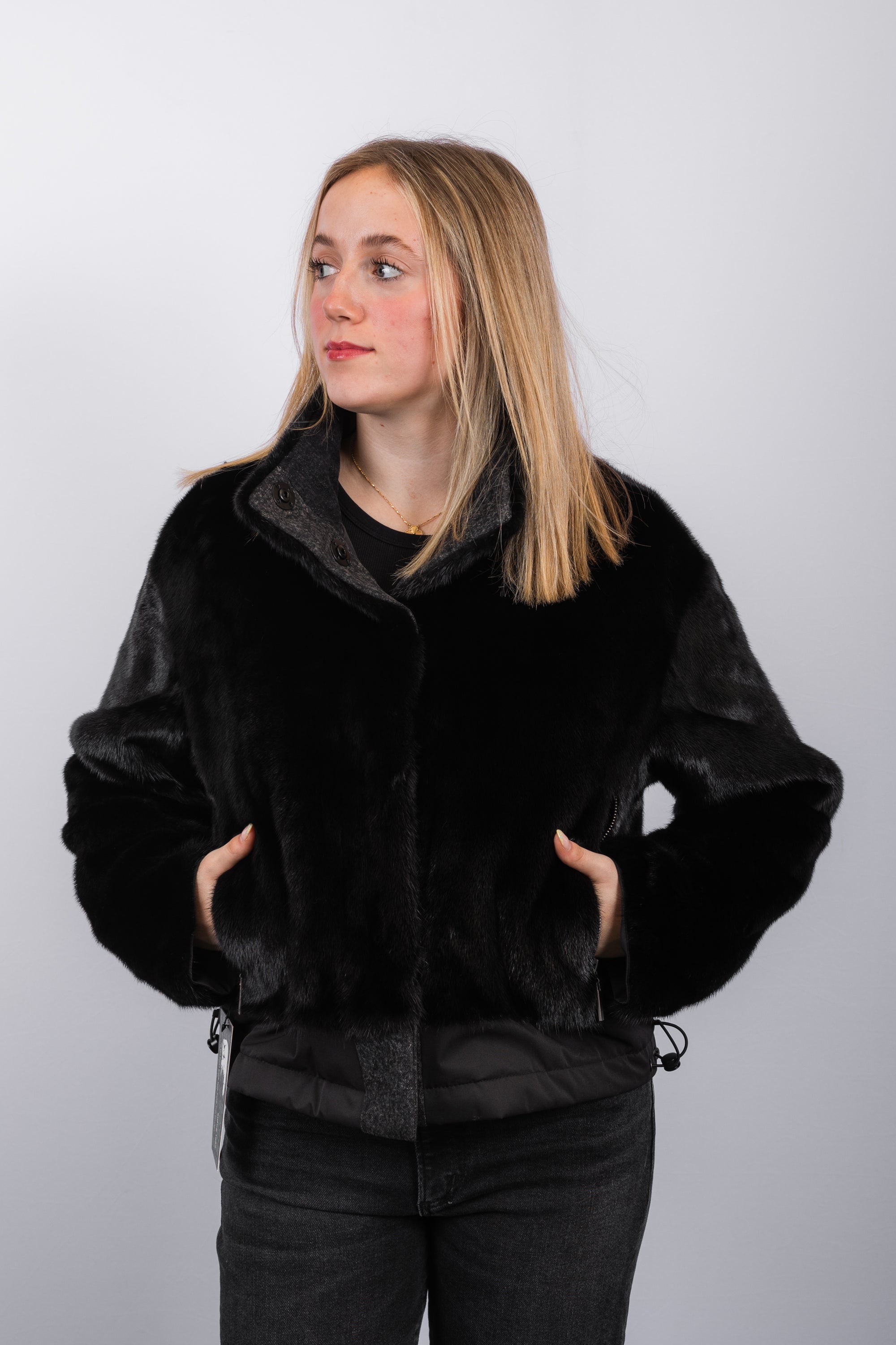 Black Mink/Black Fabric/Stonewashed Denim Jacket