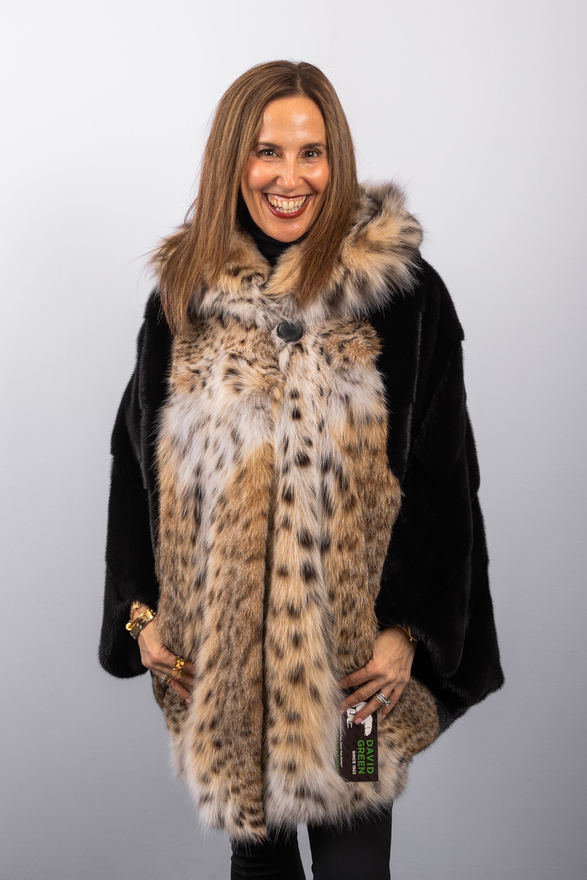 Black Mink/Natural Lynx Cat Poncho