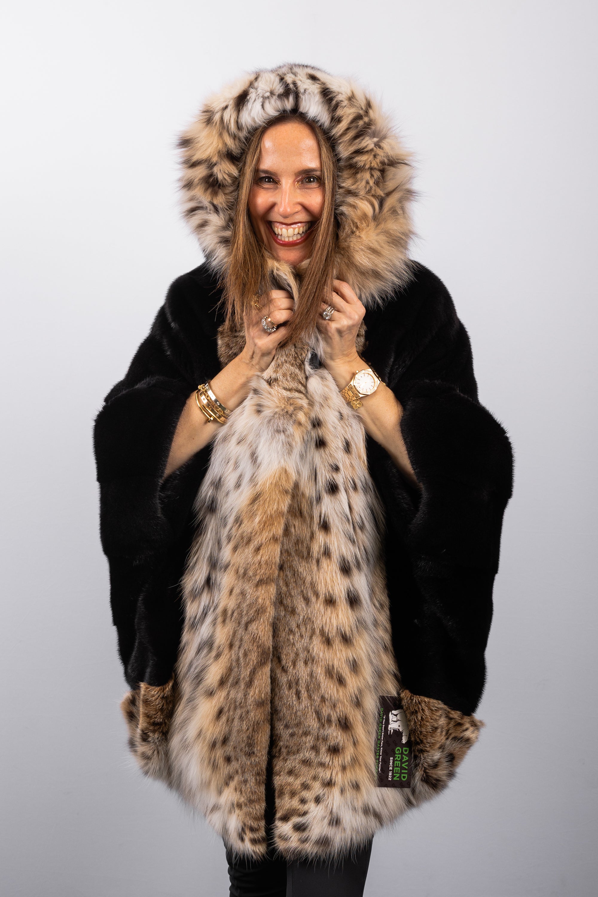 Black Mink/Natural Lynx Cat Poncho