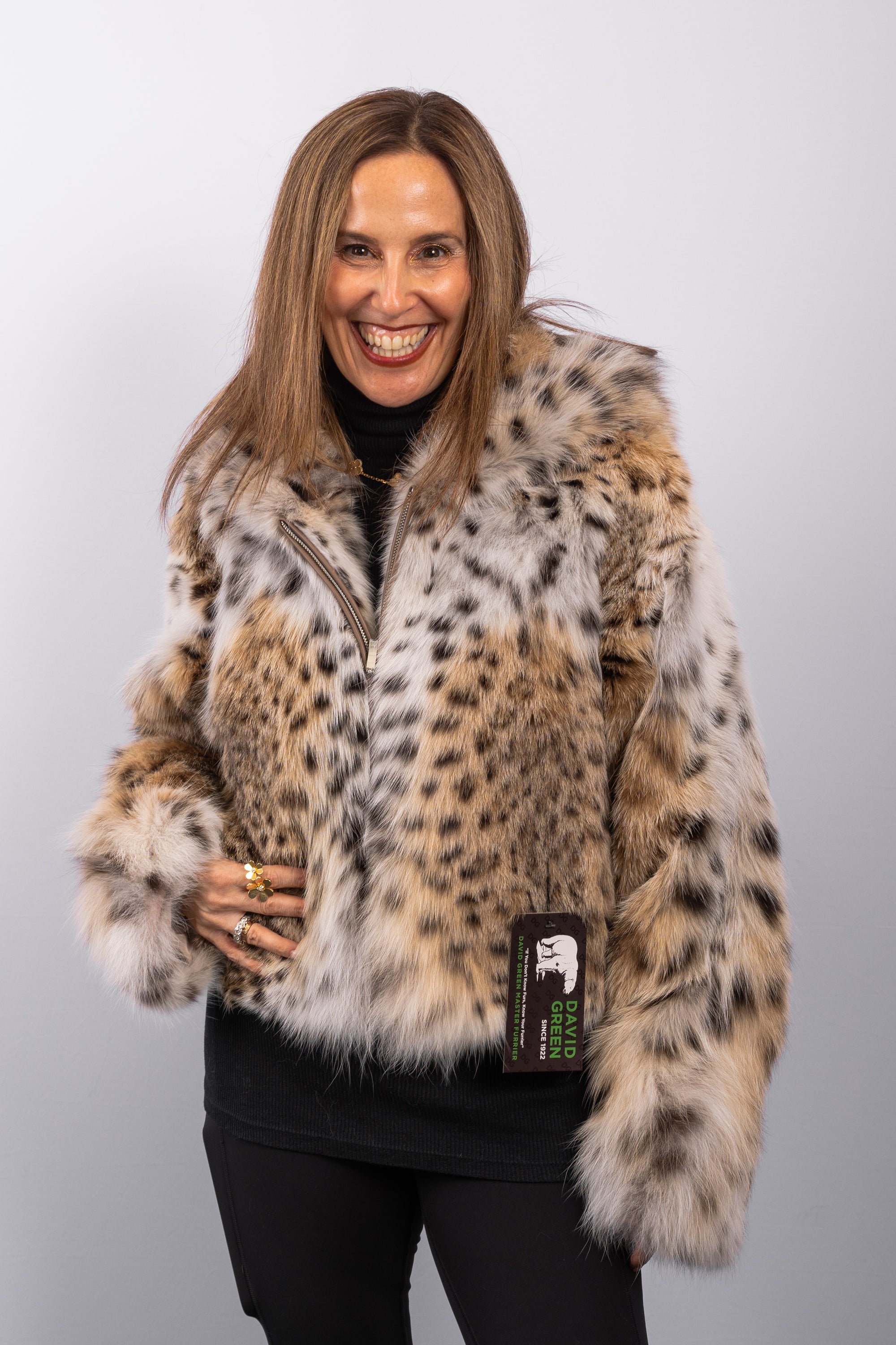 Natural Lynx Cat Jacket - Cropped, Zip Front, Hood