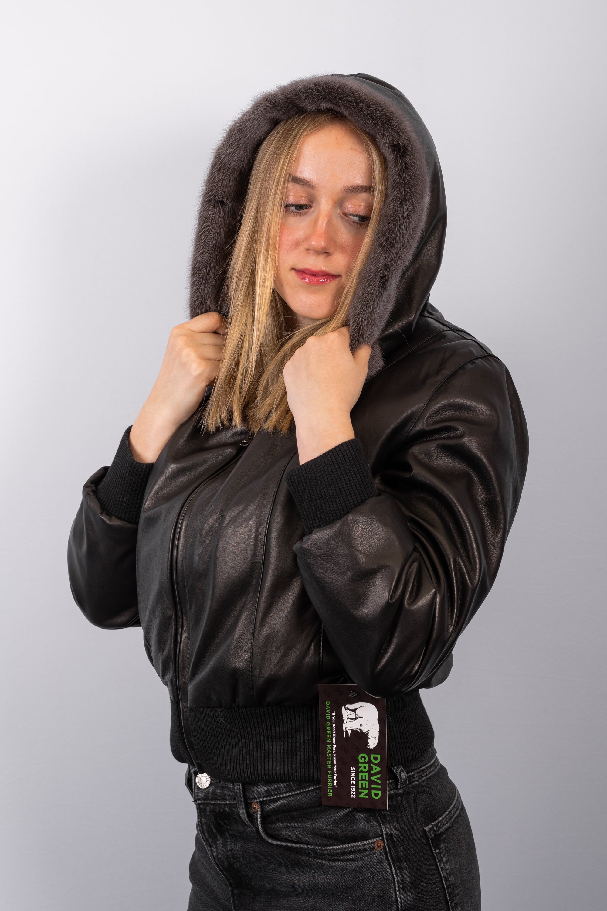 Pewter Cross Mink/Black Lamb Leather Jacket