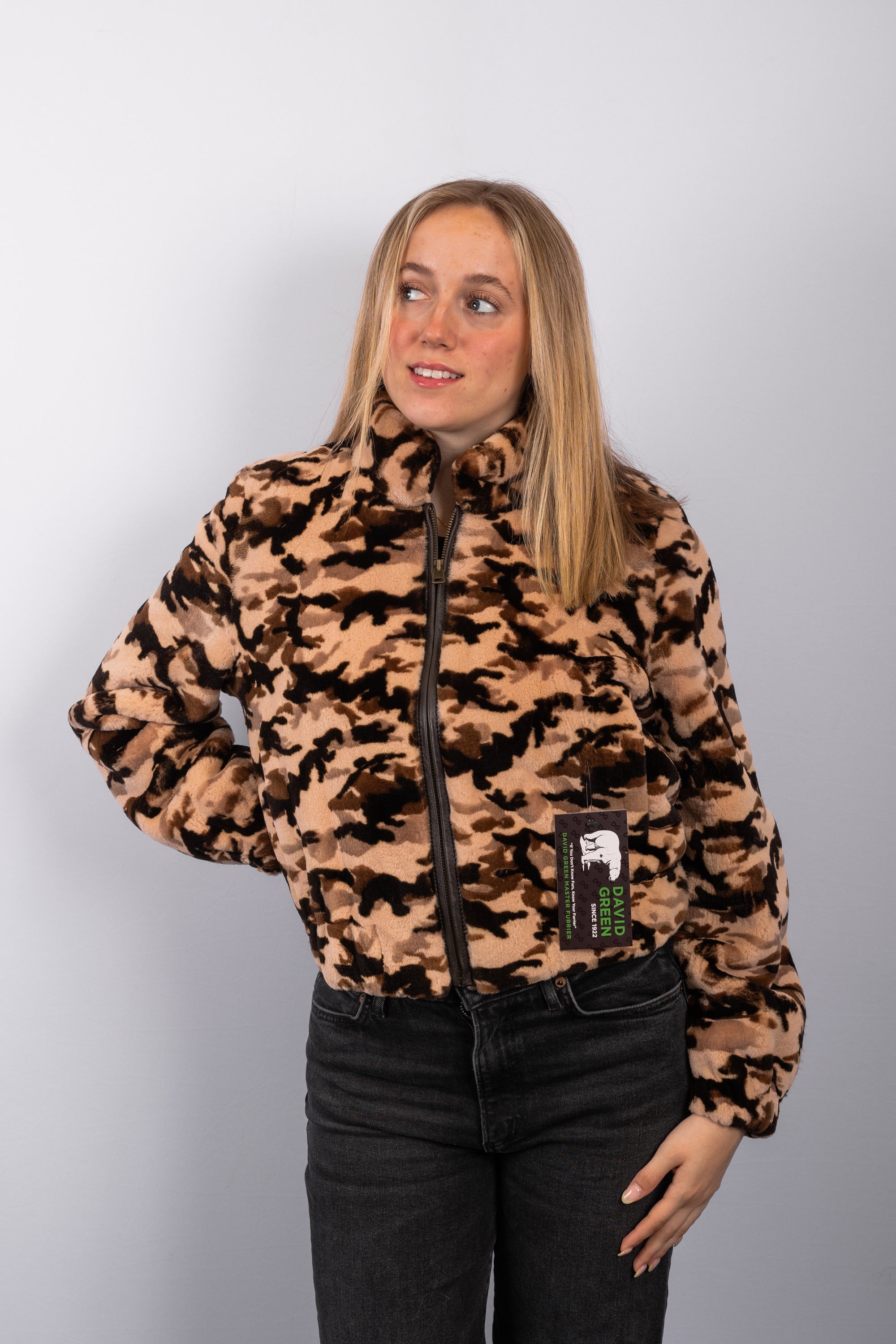 Blush/Mocha Camouflage Sheared Mink Jacket