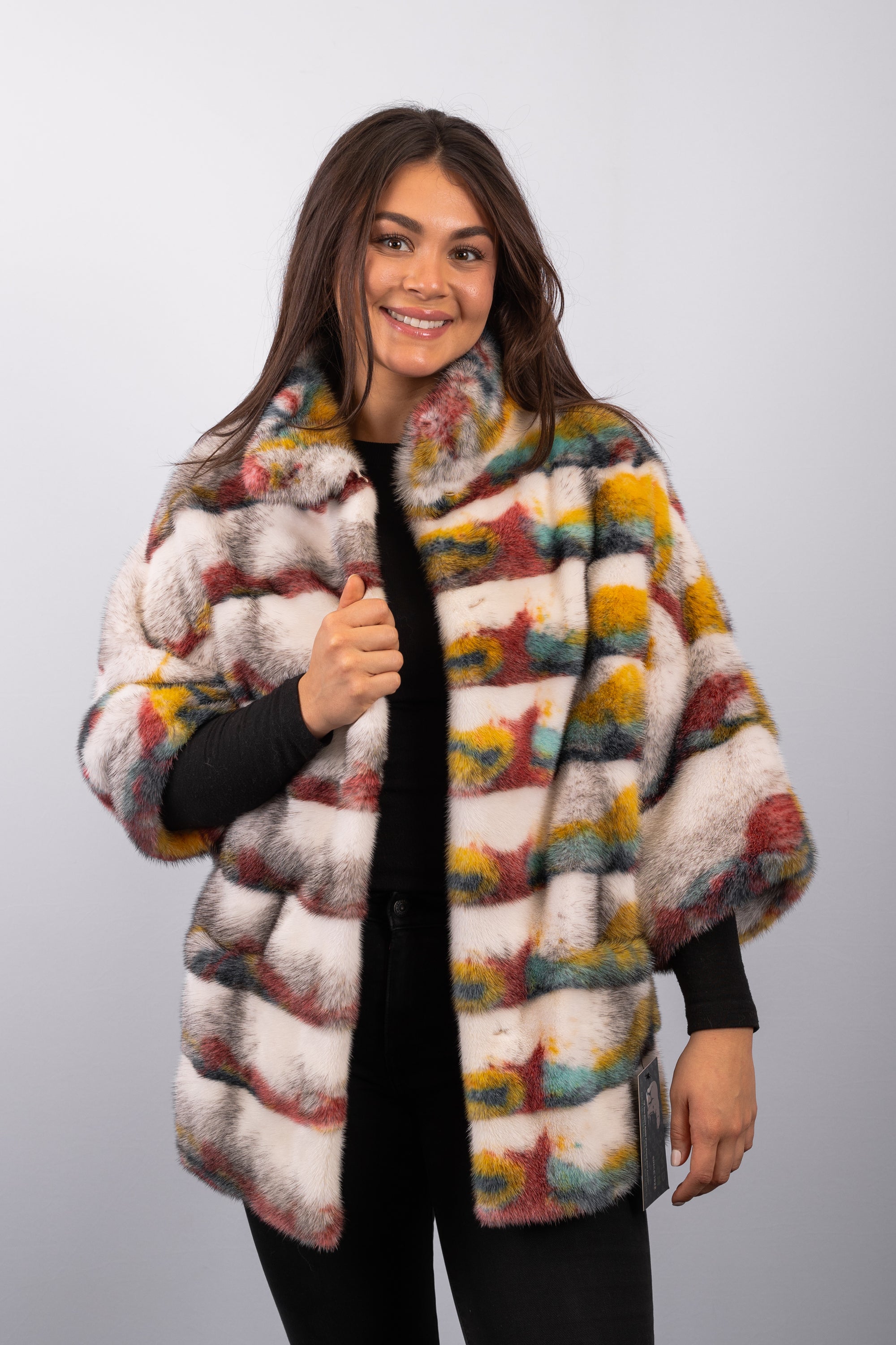 Natural Black Cross/Multi Mink Jacket