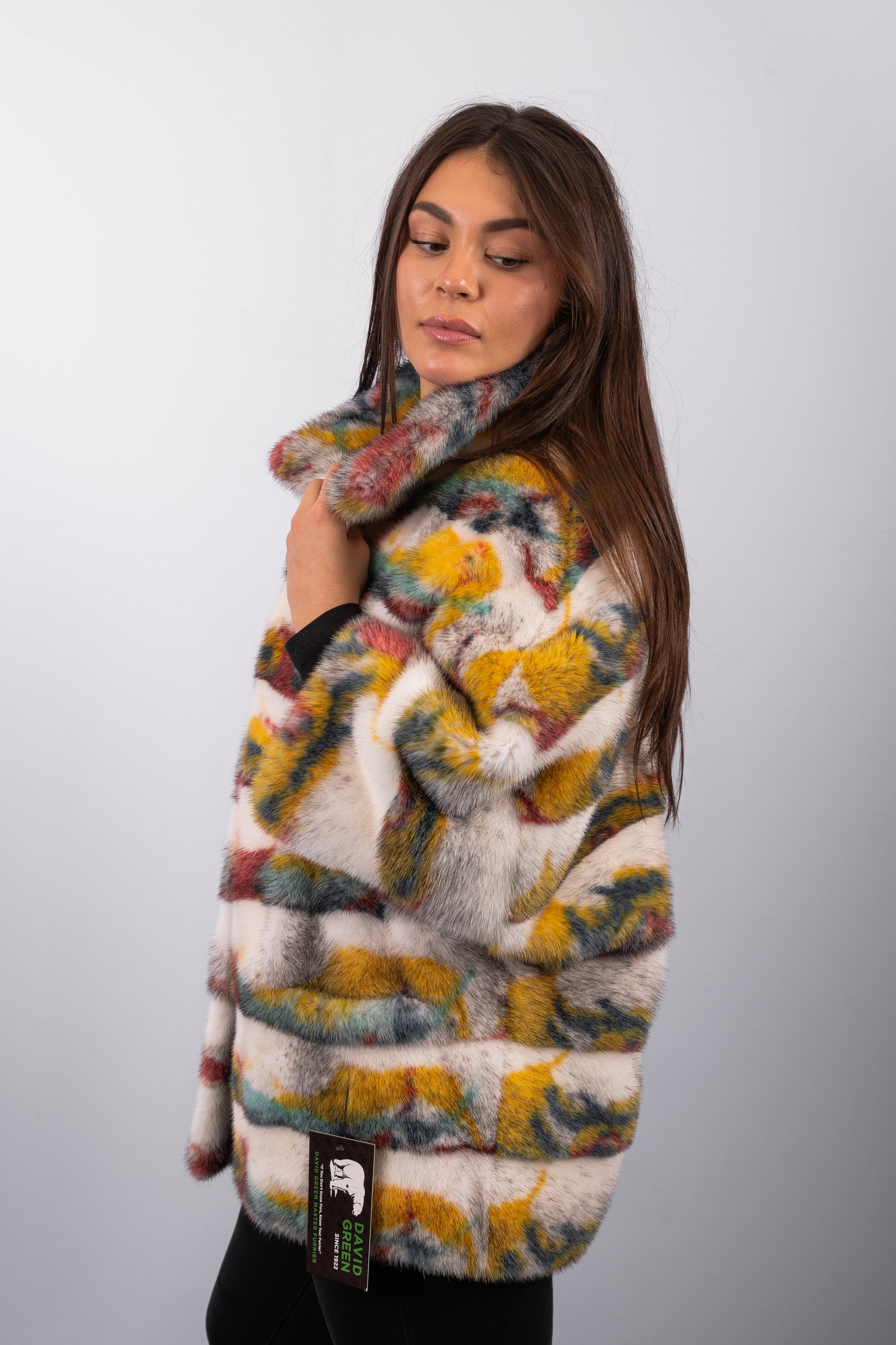 Natural Black Cross/Multi Mink Jacket