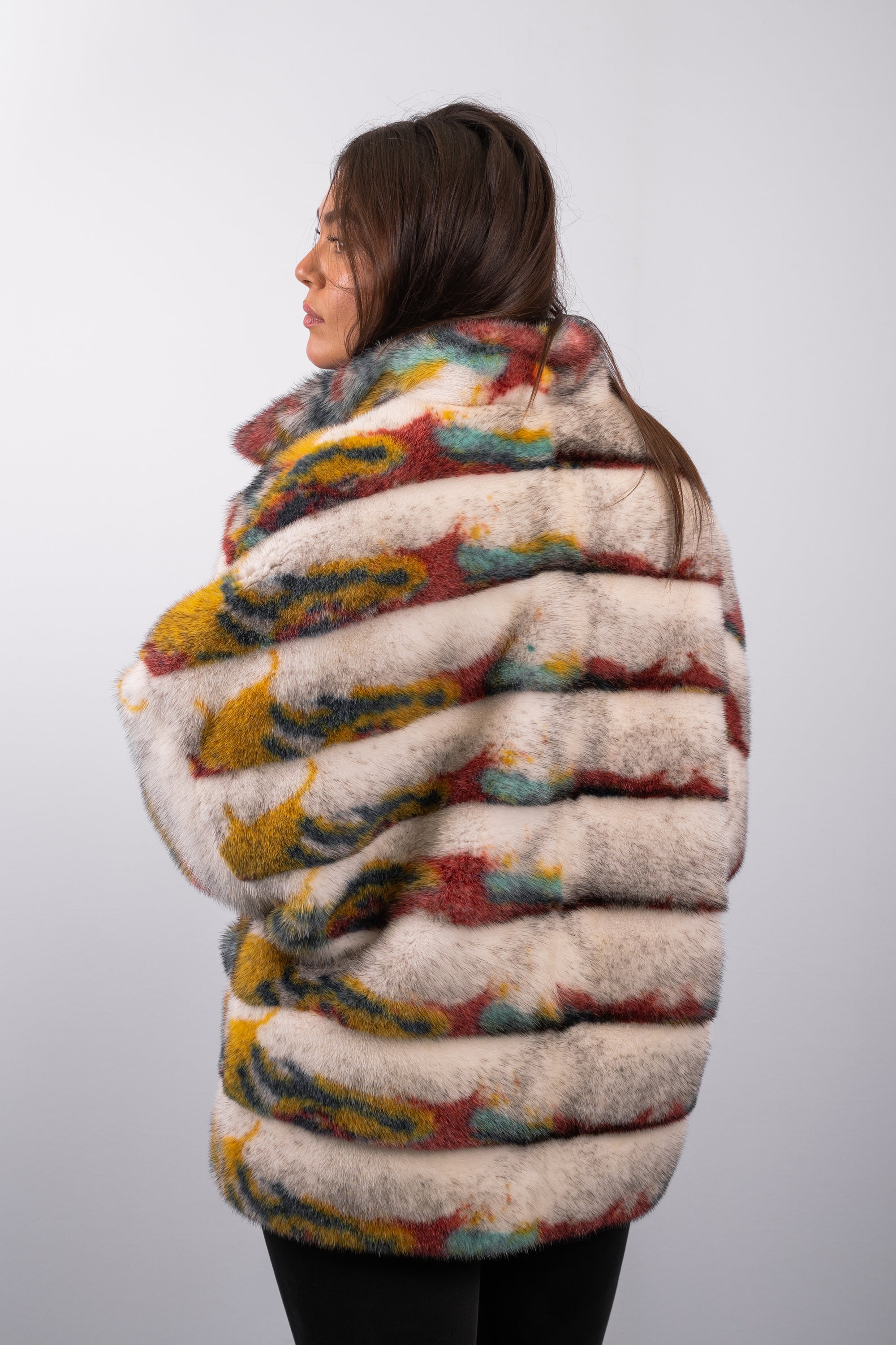 Natural Black Cross/Multi Mink Jacket