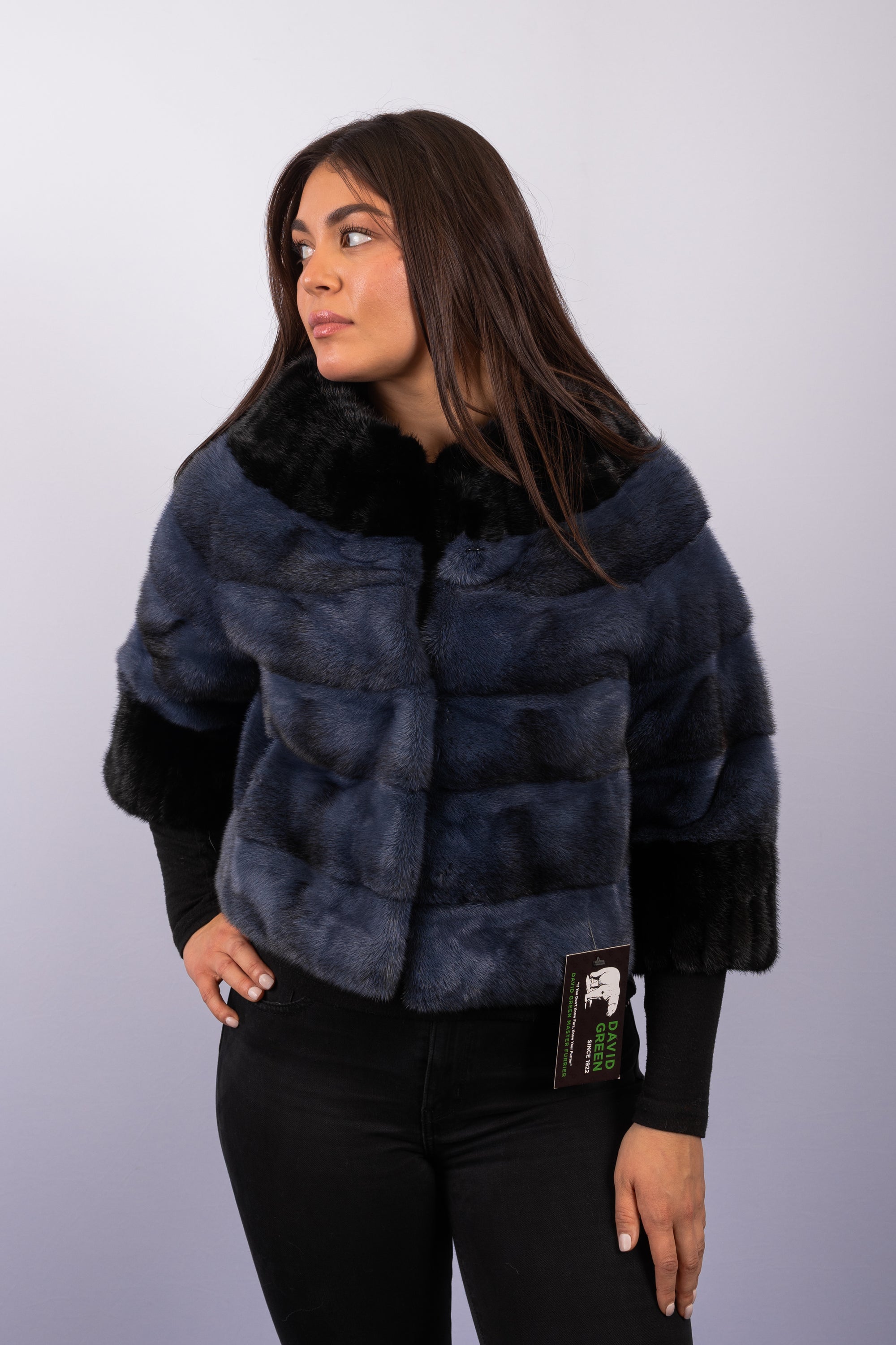 Denim Cross/Black Mink Jacket - 3/4 Sleeves