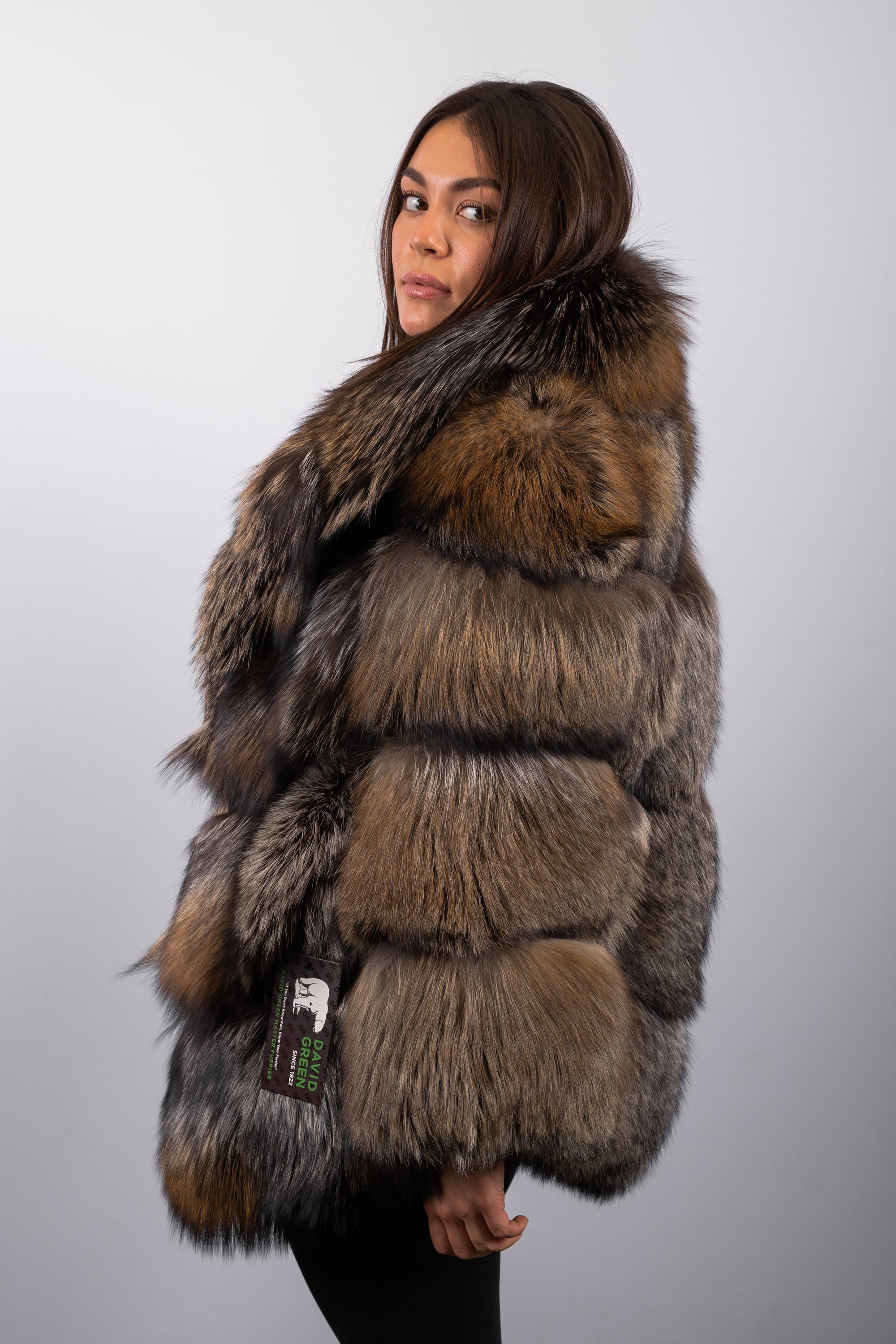 Natural Gold Cross Fox Jacket - 3/4 Sleeves