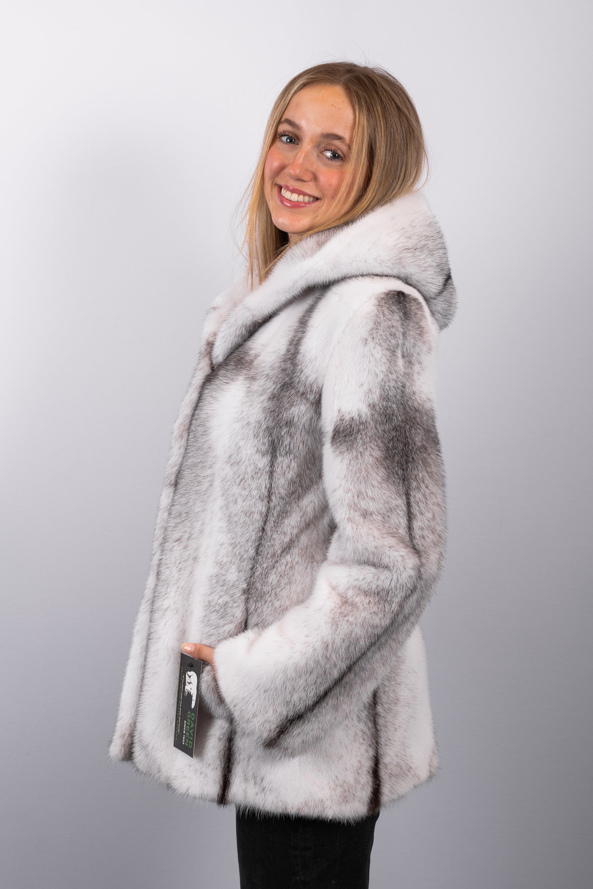Natural Black Cross Mink Jacket w/ Hood