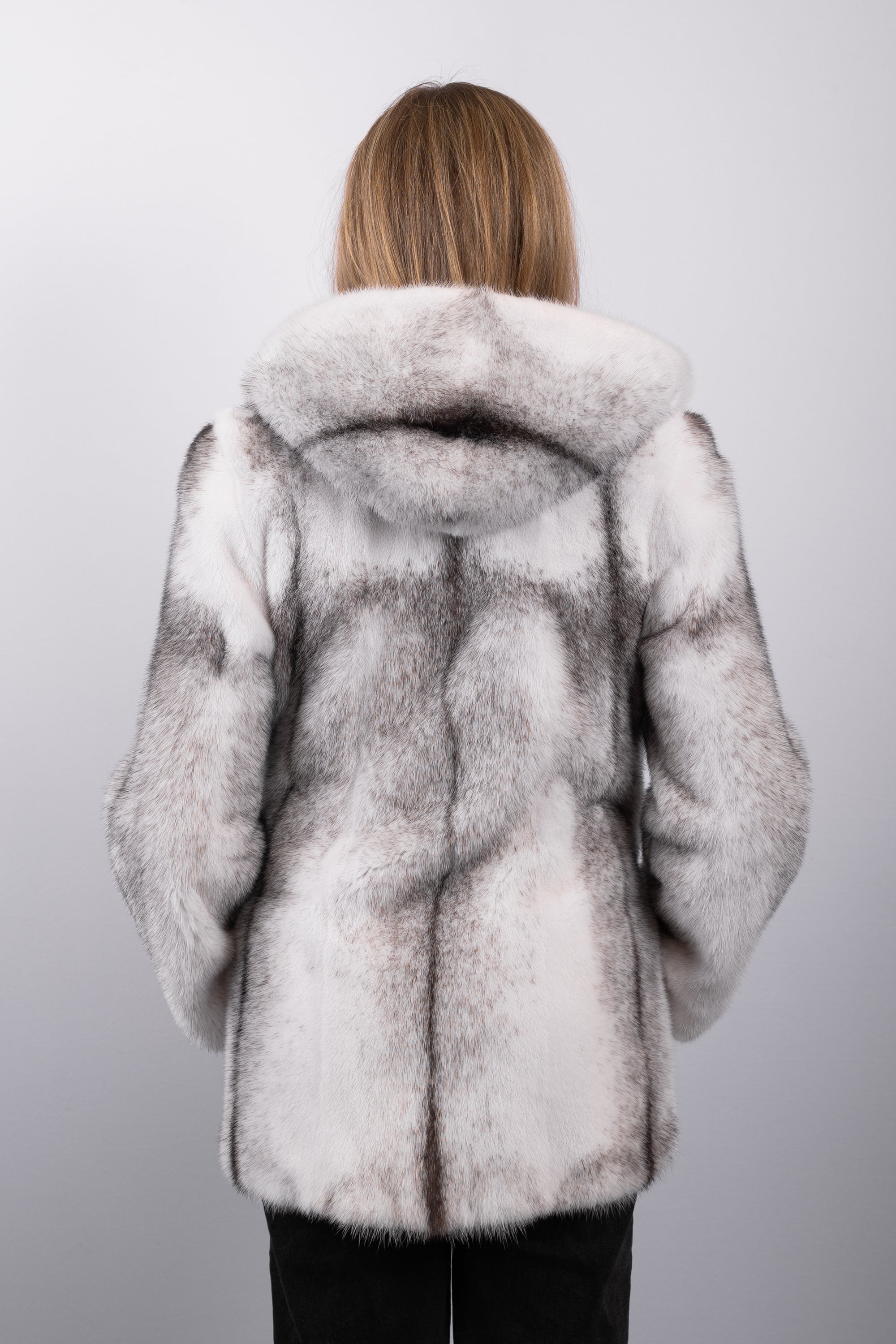 Natural Black Cross Mink Jacket w/ Hood