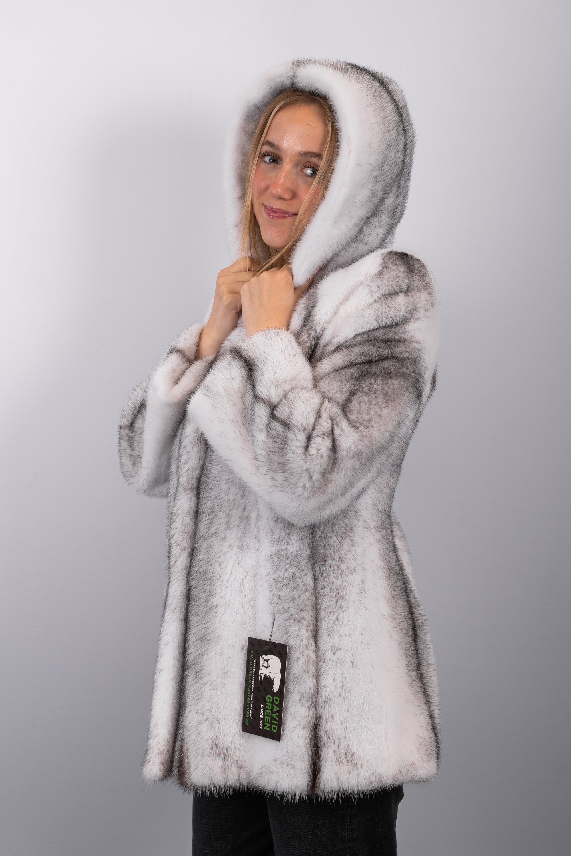 Natural Black Cross Mink Jacket w/ Hood