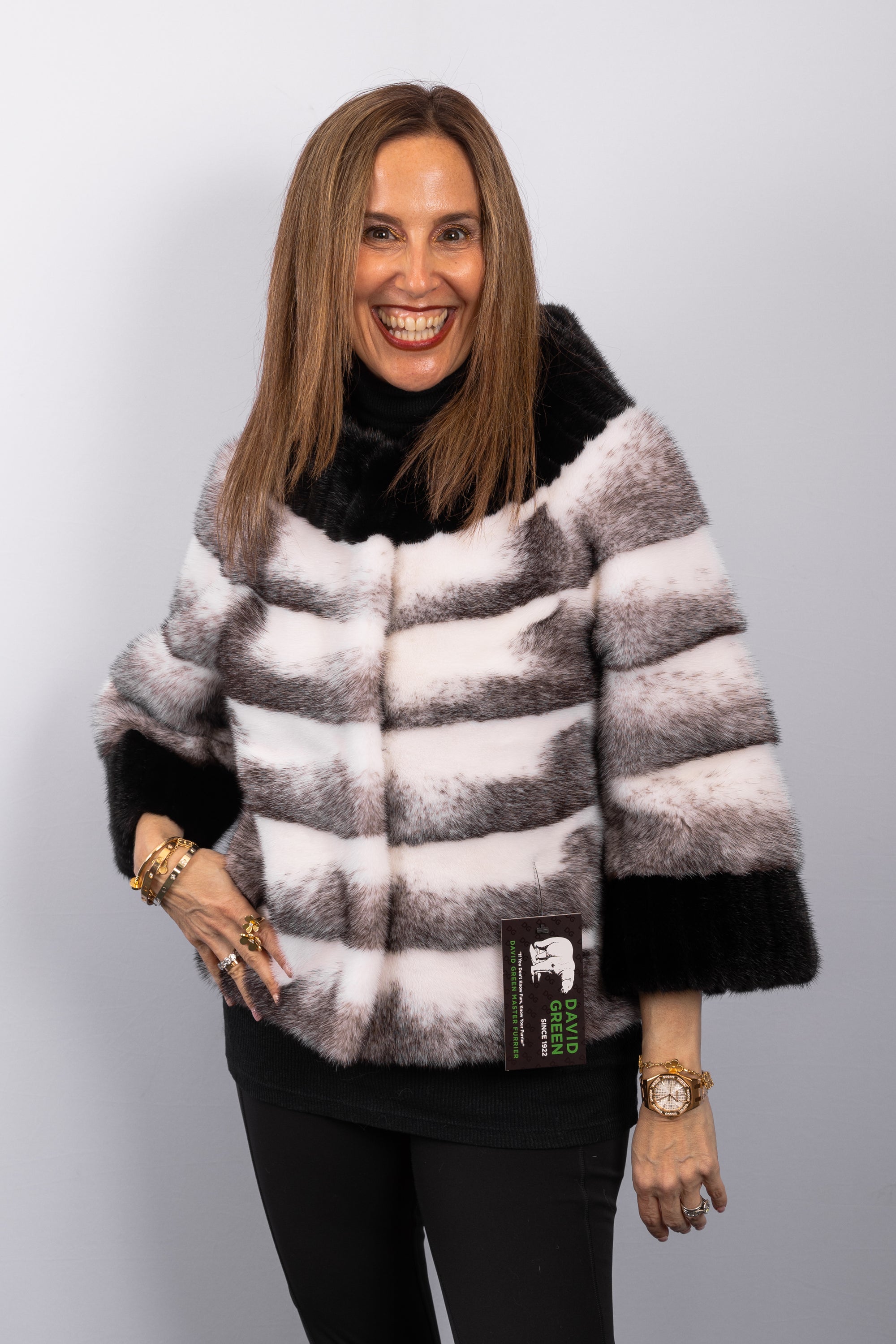 Natural Black Cross/Black Mink Jacket with 3/4 Sleeves