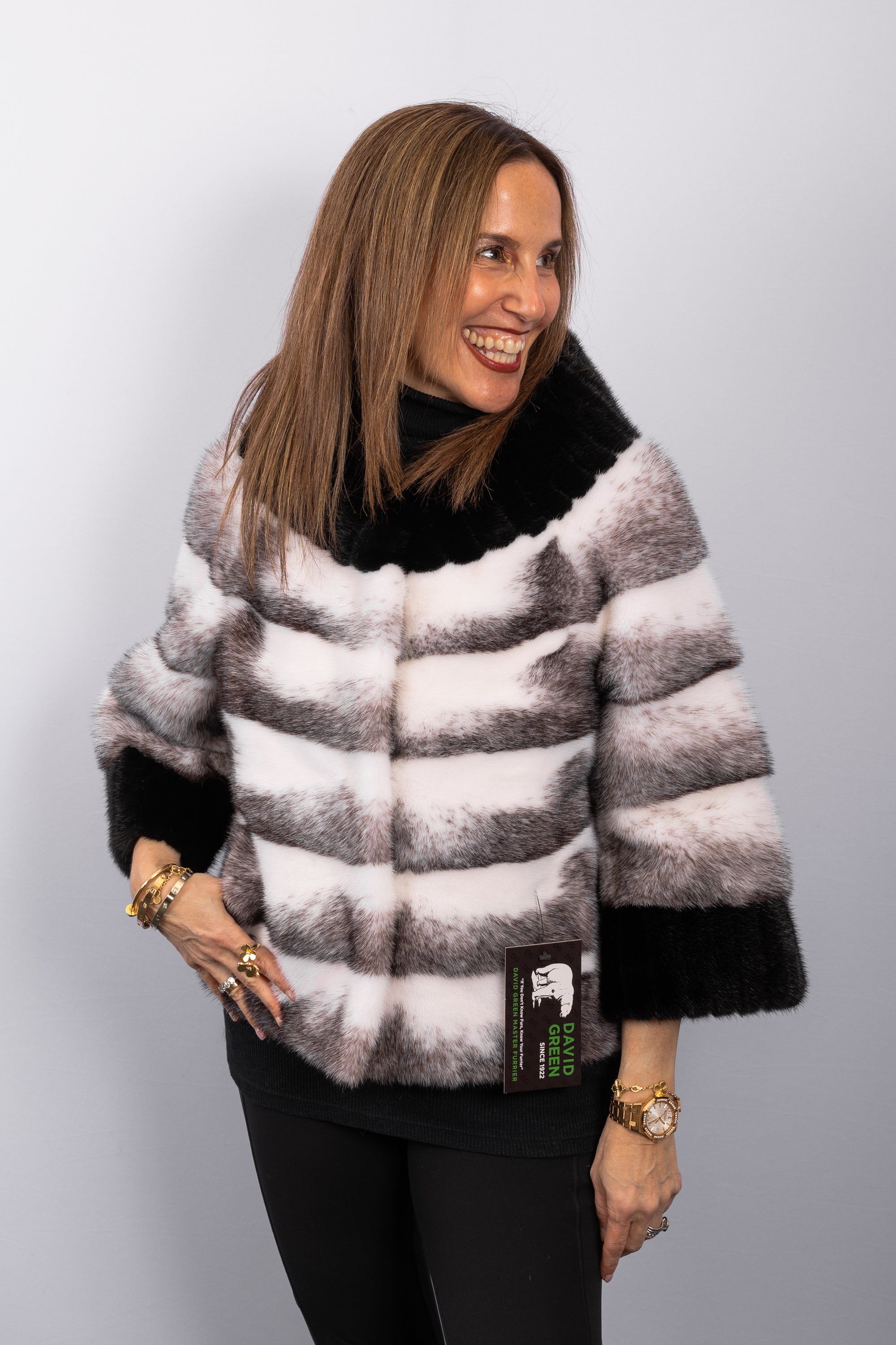 Natural Black Cross/Black Mink Jacket with 3/4 Sleeves