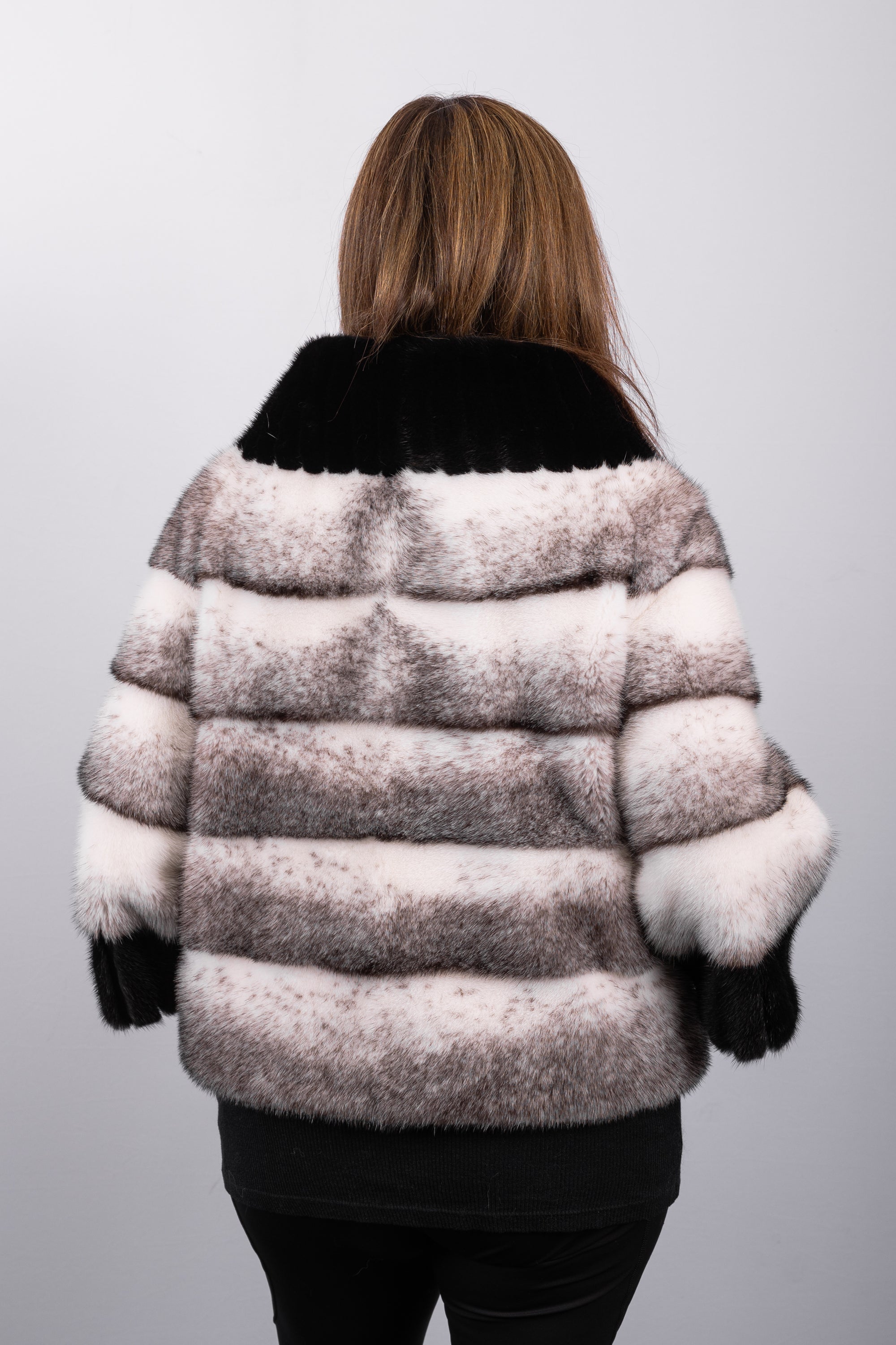Natural Black Cross/Black Mink Jacket with 3/4 Sleeves