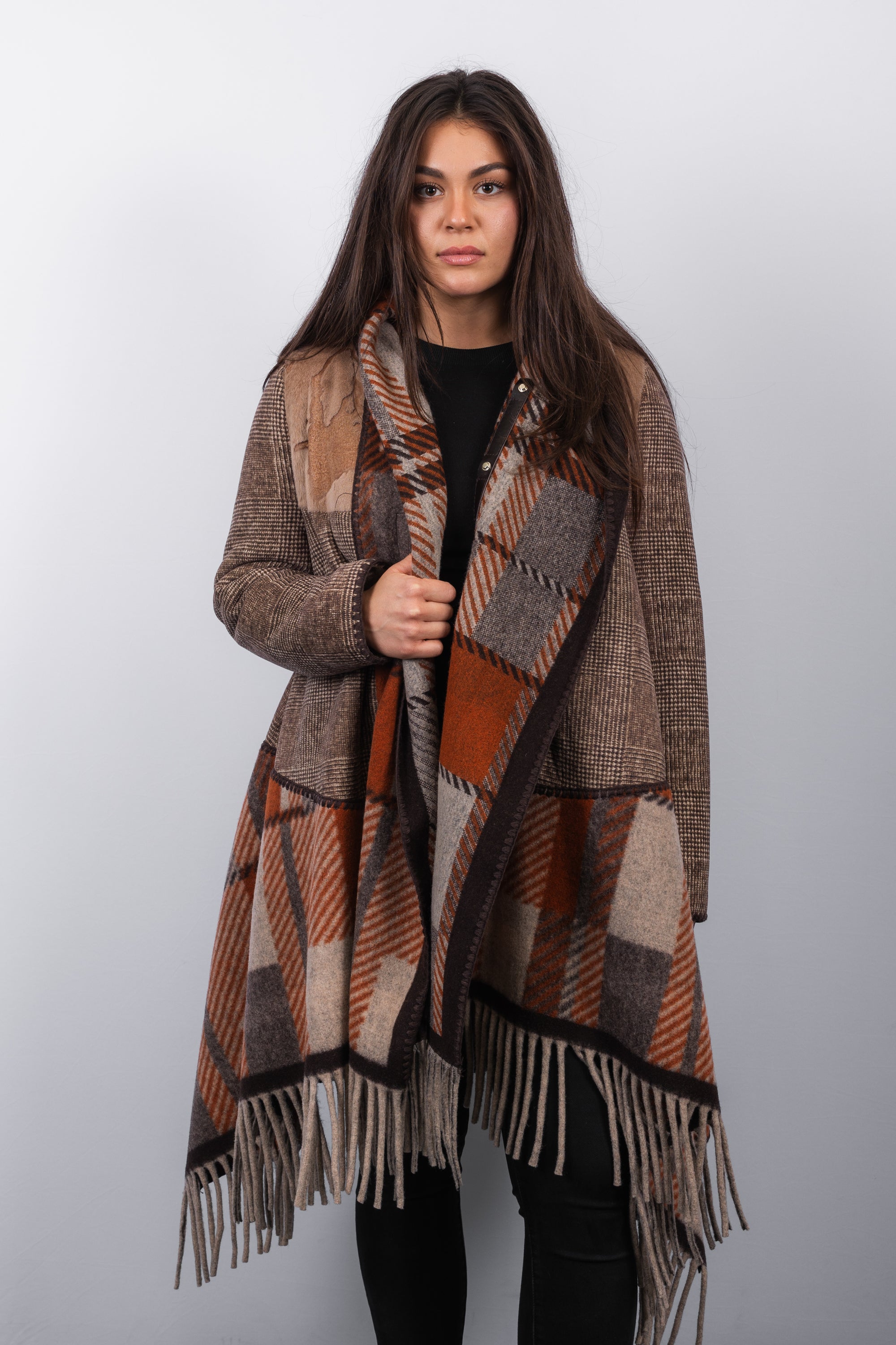 Autumn Multi Shearling Lamb/Wool/Poly Blend Poncho/Jacket