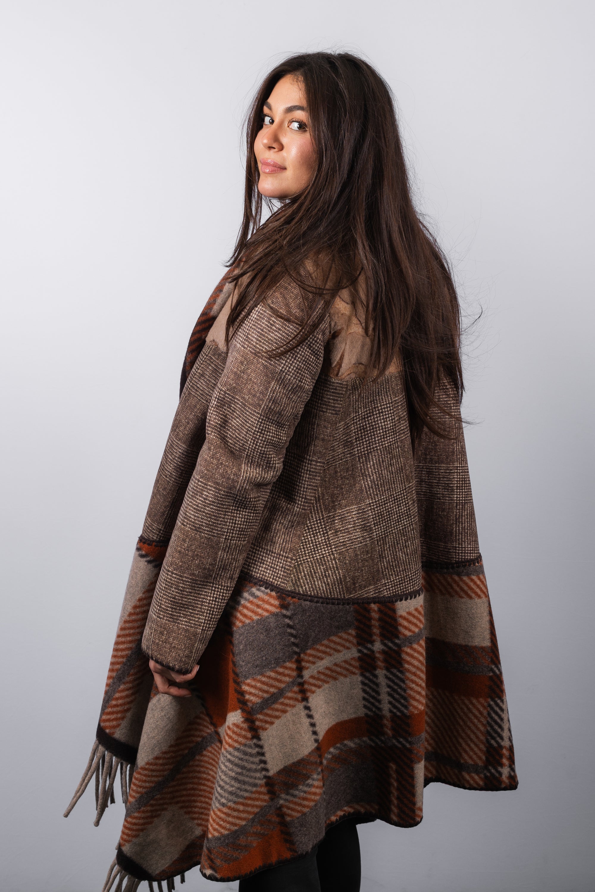 Autumn Multi Shearling Lamb/Wool/Poly Blend Poncho/Jacket