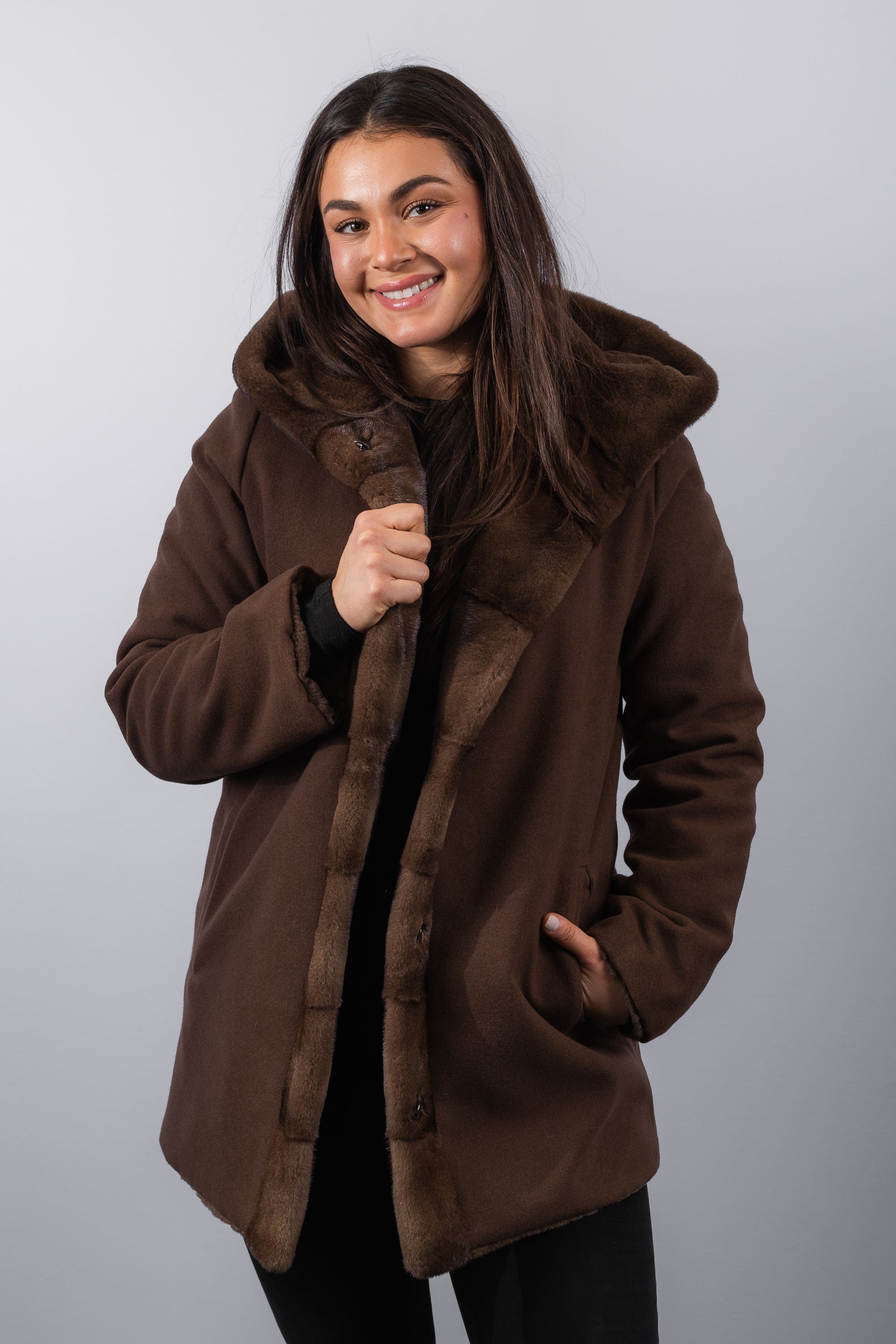 Mocha Semi Sheared Mink/Wool/Cashmere Jacket
