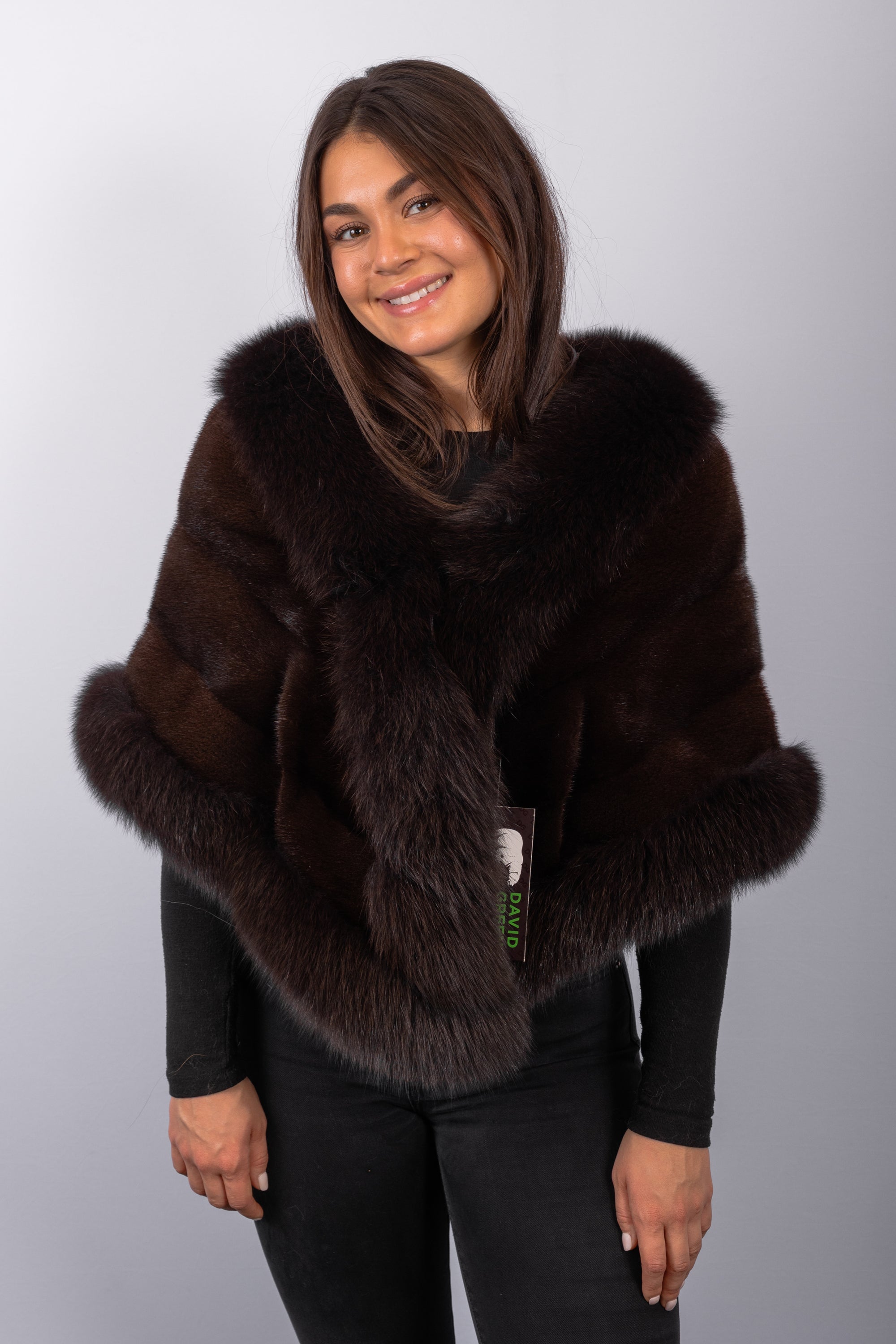 Mahogany Mink Wrap with Mahogany Fox Fur Trim
