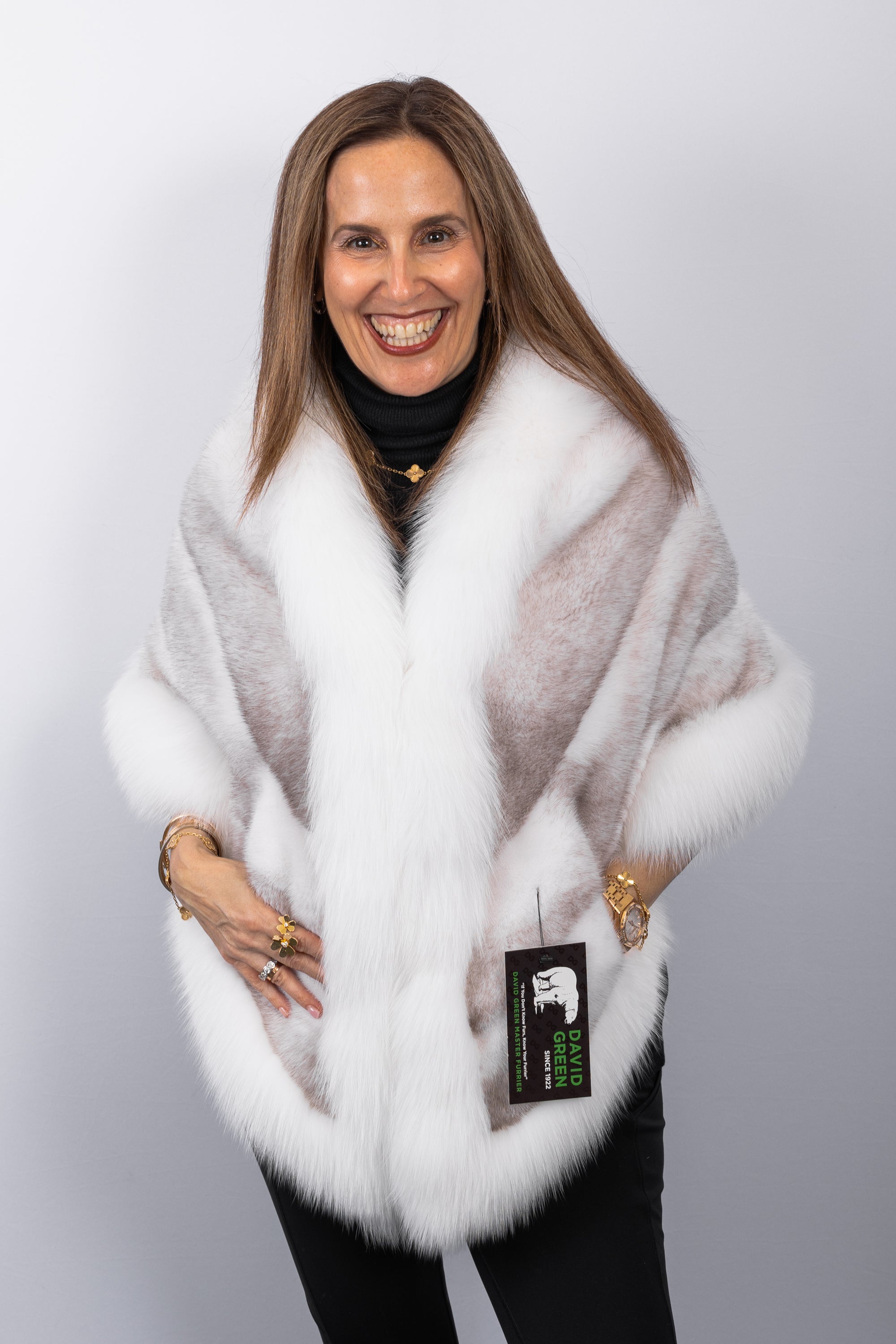 Natural Silver Blue Cross Mink Wrap with Shadow Fox Fur Trim