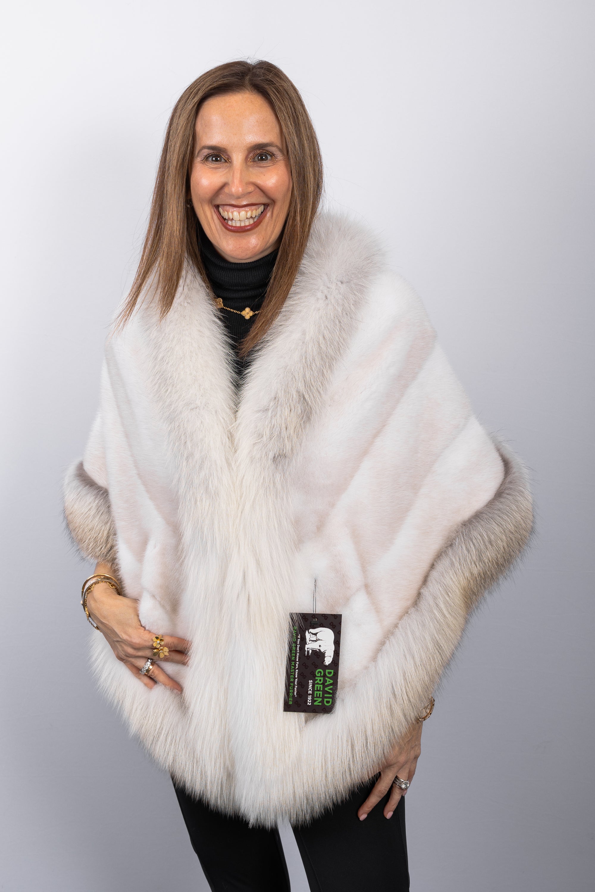 Natural Pearl Cross Mink Wrap with Fawn Fox Fur Trim
