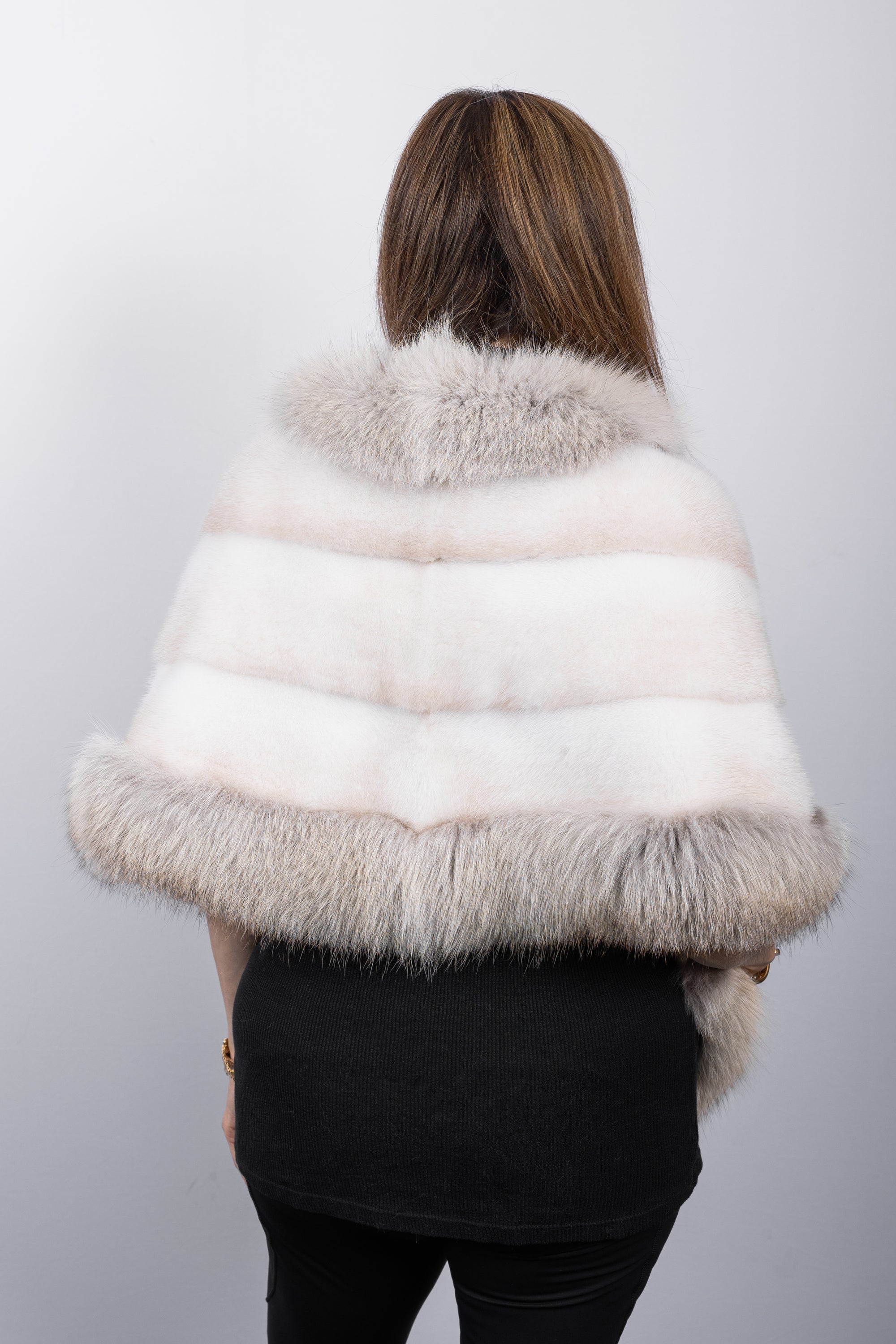 Natural Pearl Cross Mink Wrap with Fawn Fox Fur Trim