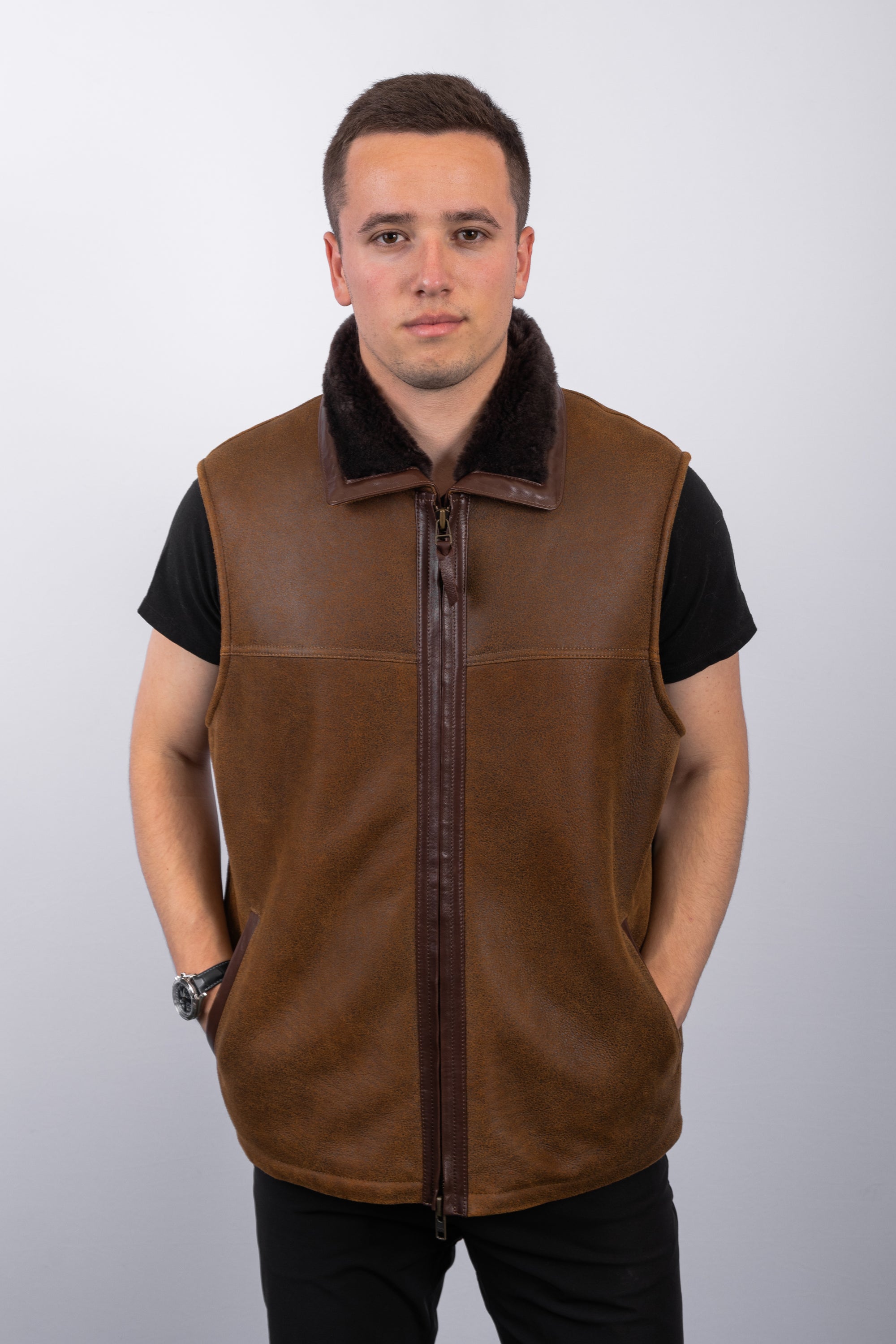 Rugged Whiskey Shearling Lamb Vest