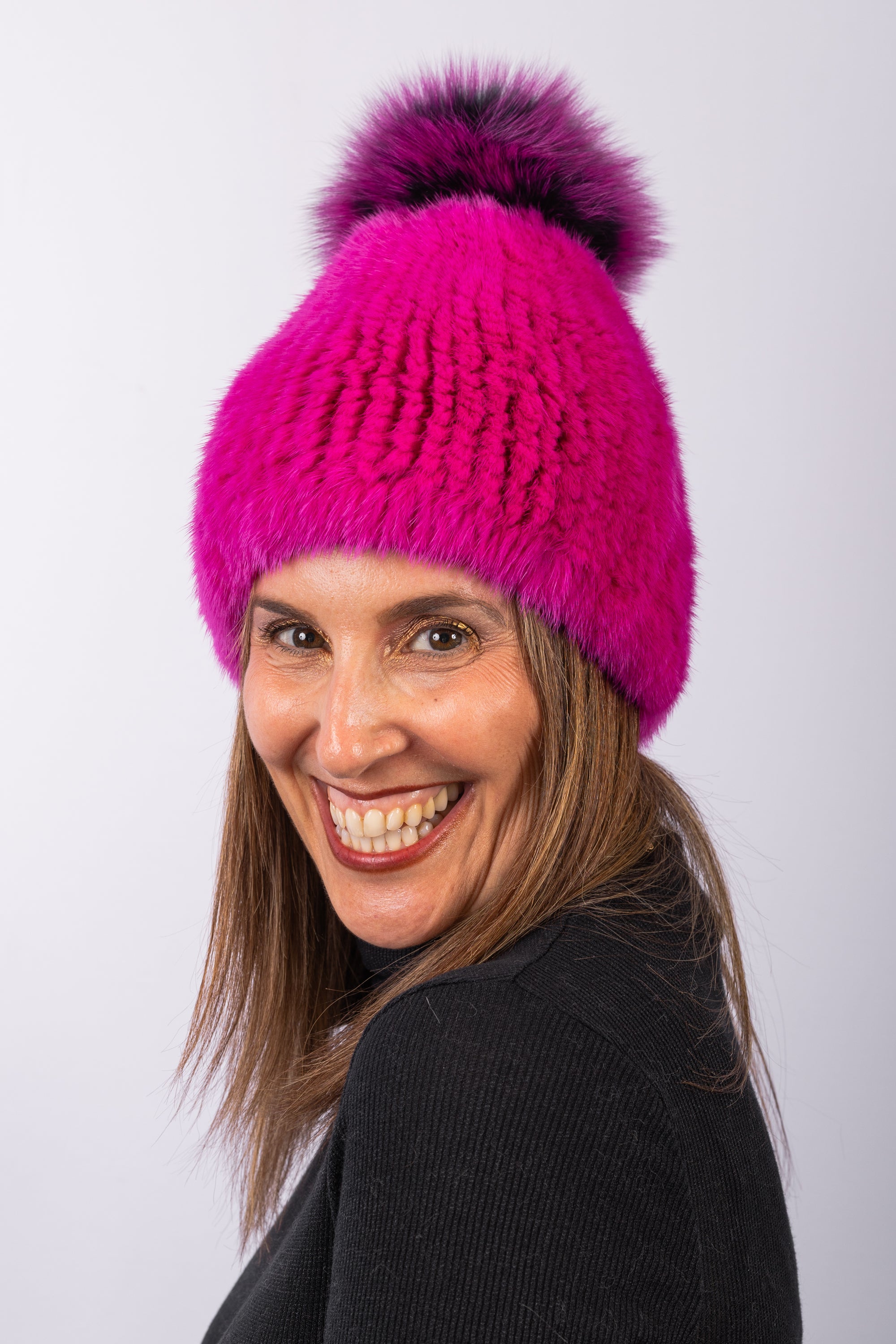 Hot Pink Mink Hat with Hot Pink/Black Fox