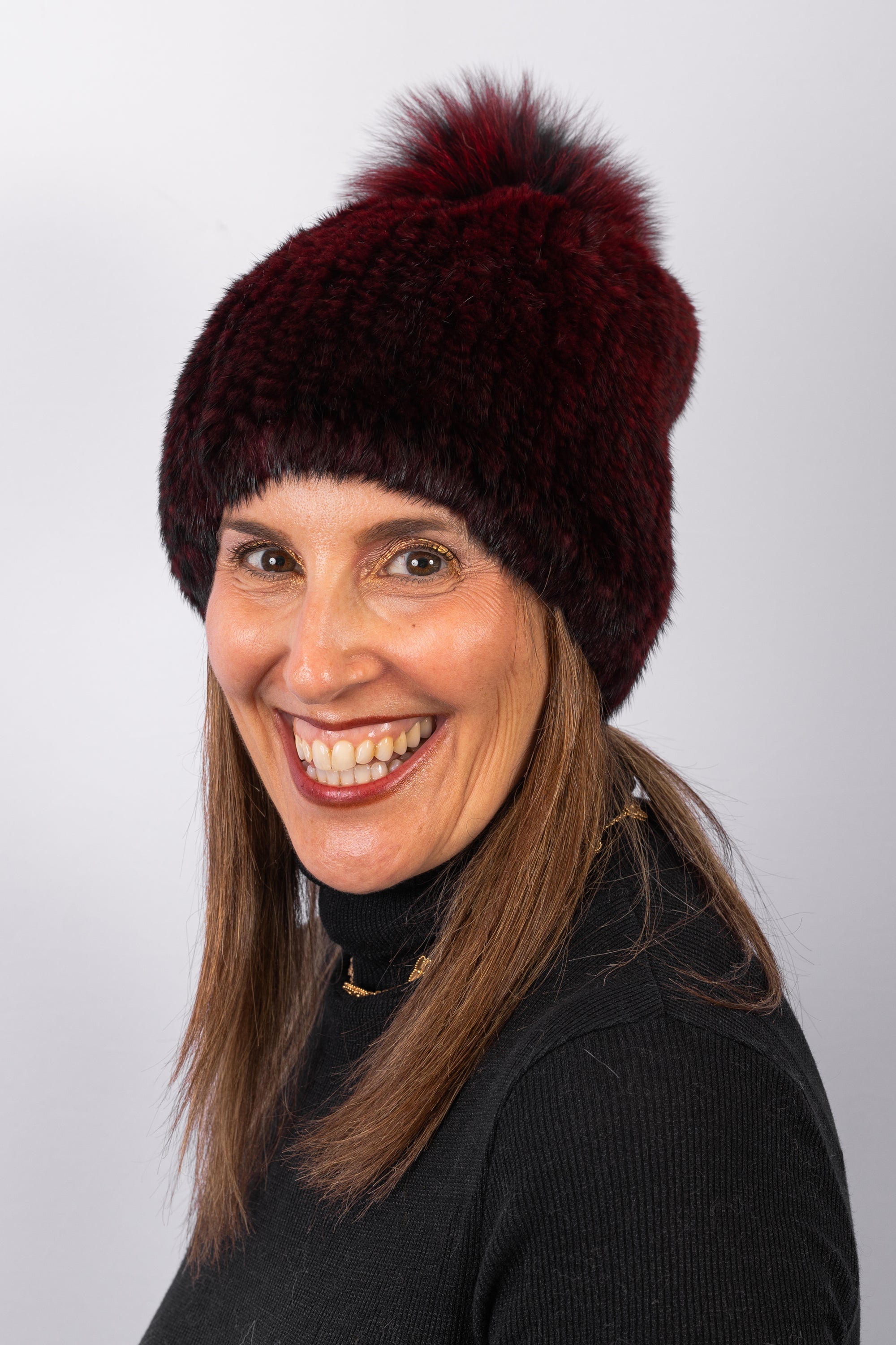 Merlot Mink Hat with Merlot/Black Fox