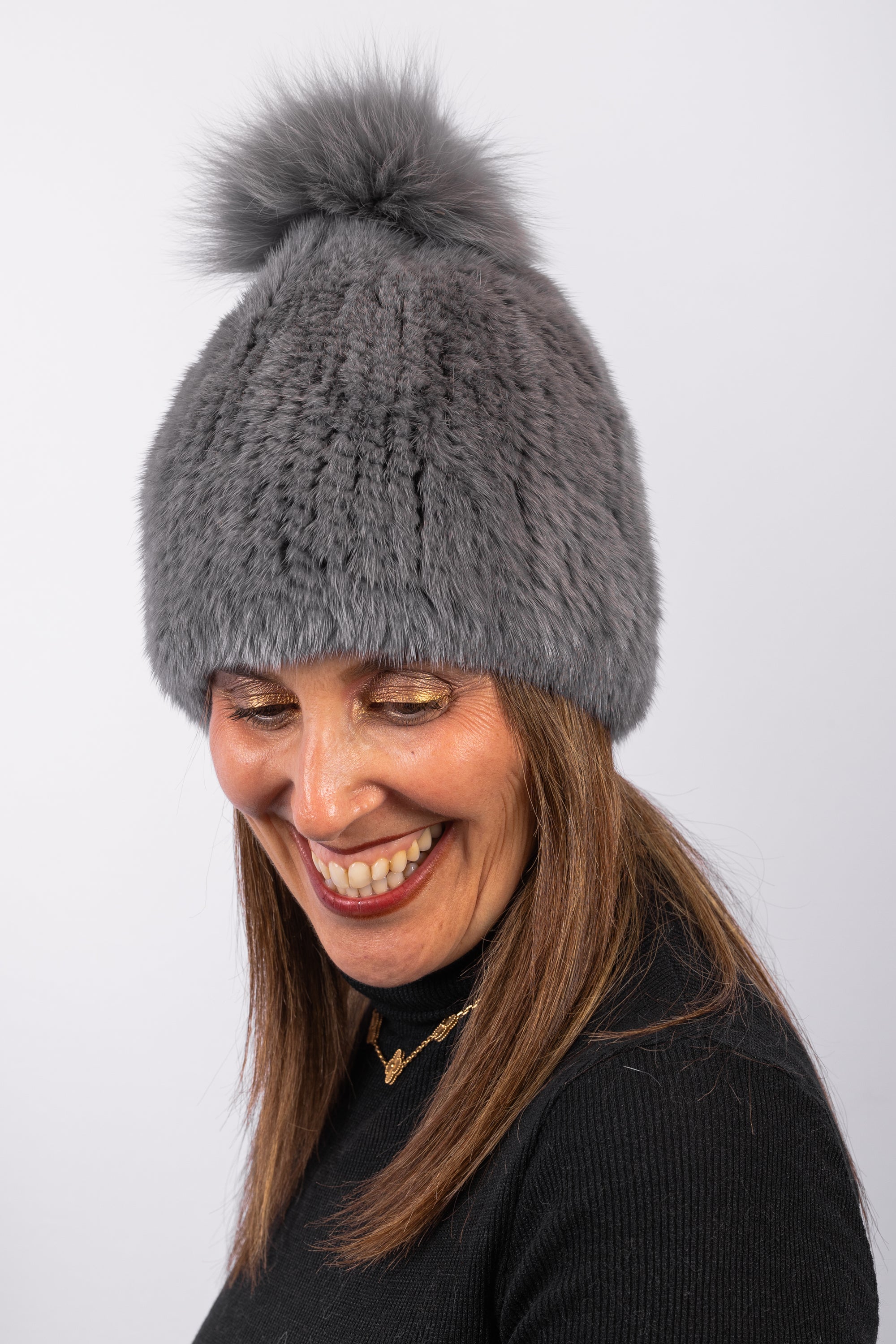 Grey Mink Hat with Fox