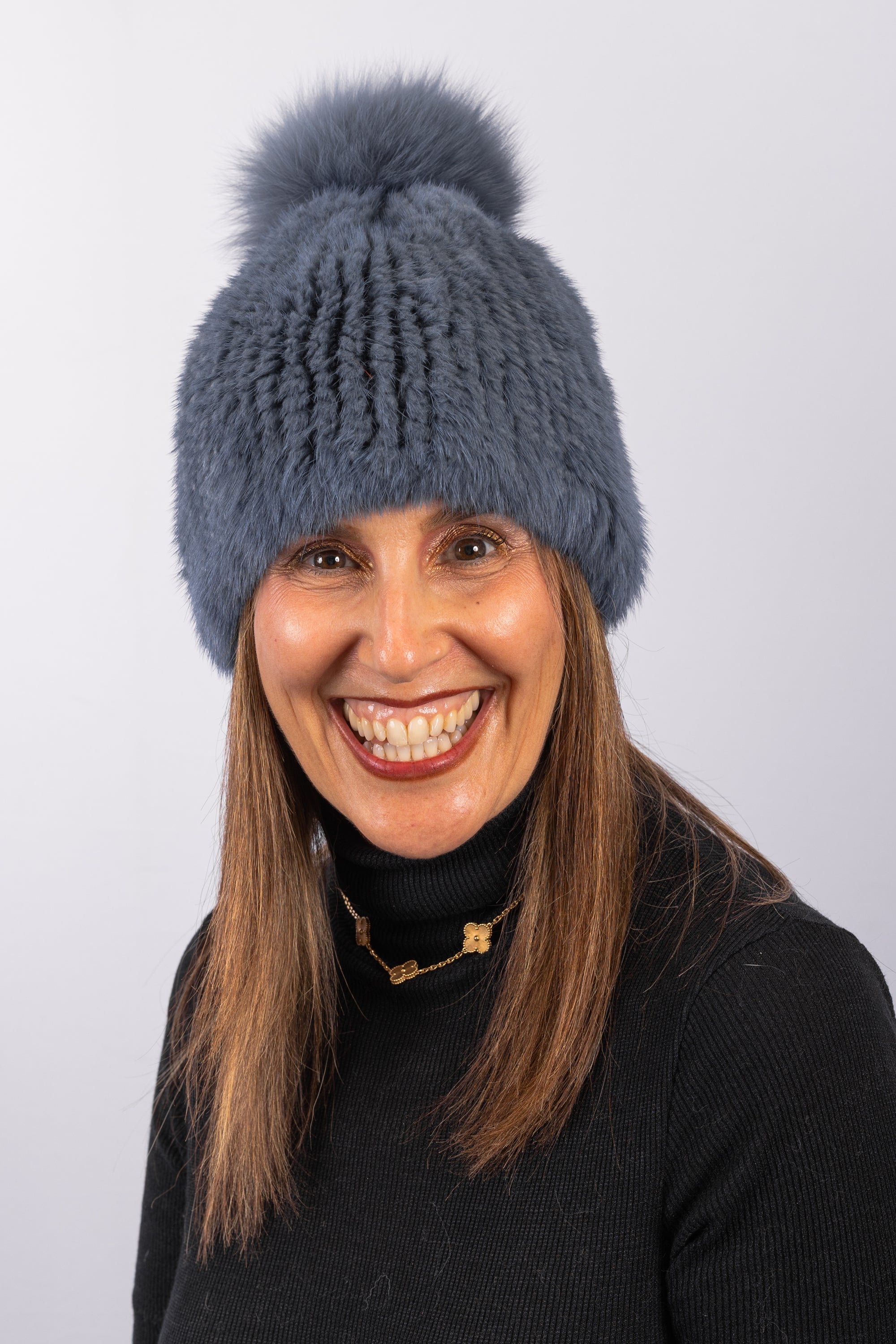 Denim Frost Mink Hat with Fox