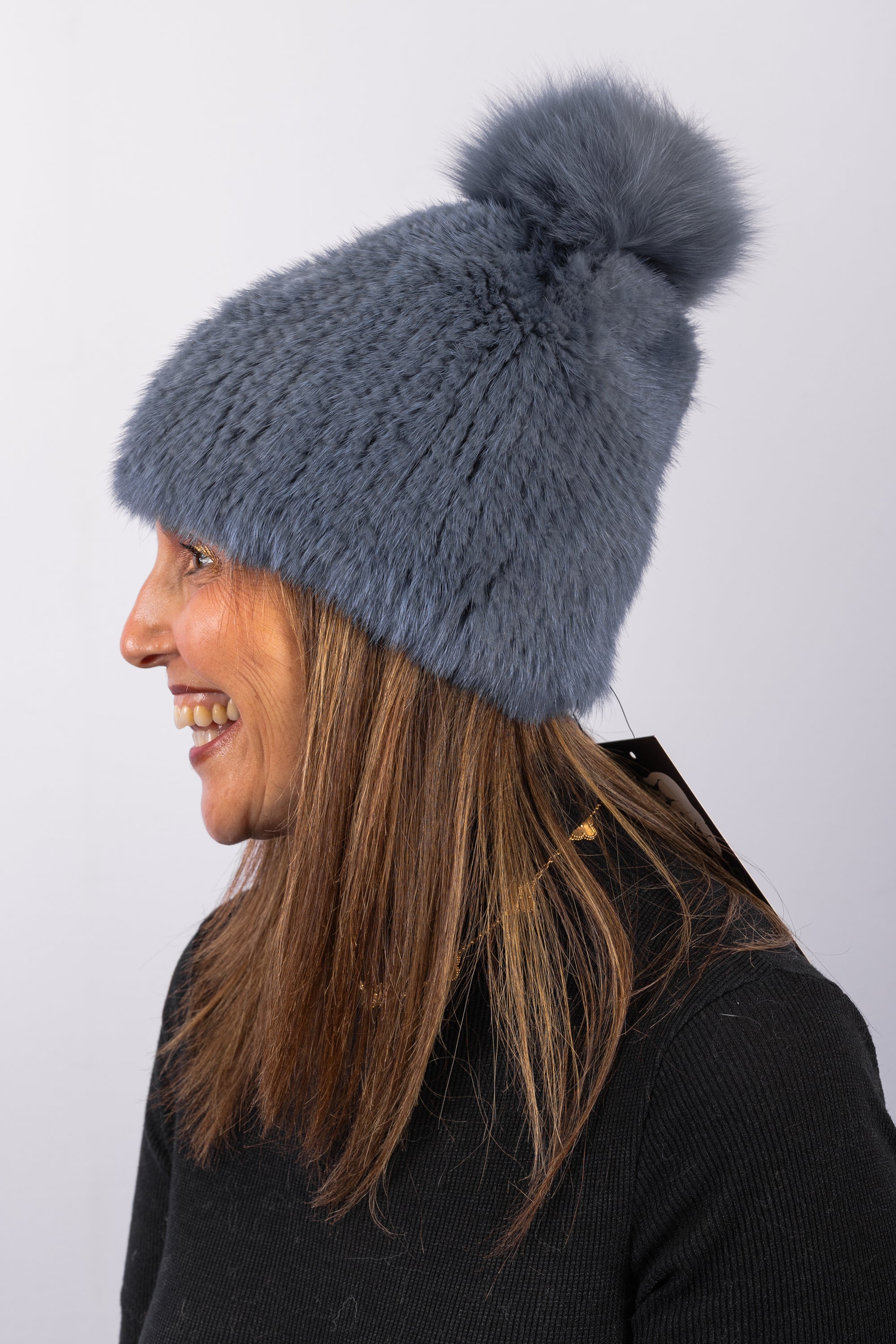 Denim Frost Mink Hat with Fox