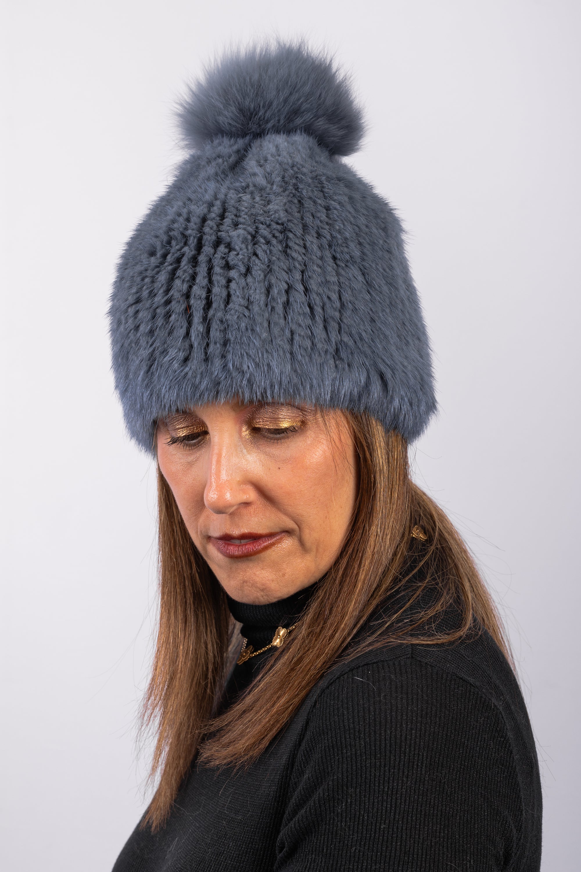 Denim Frost Mink Hat with Fox