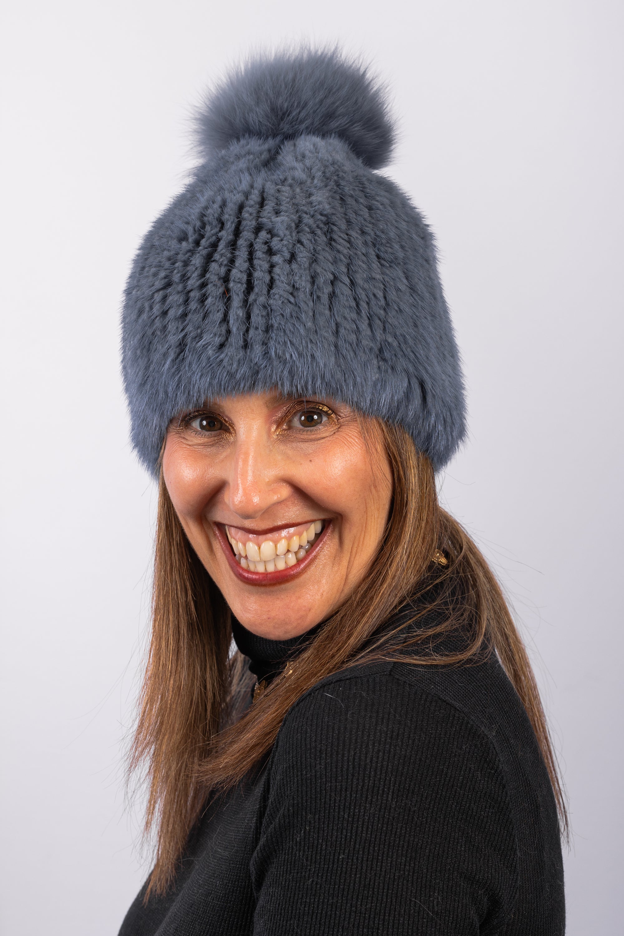 Denim Frost Mink Hat with Fox