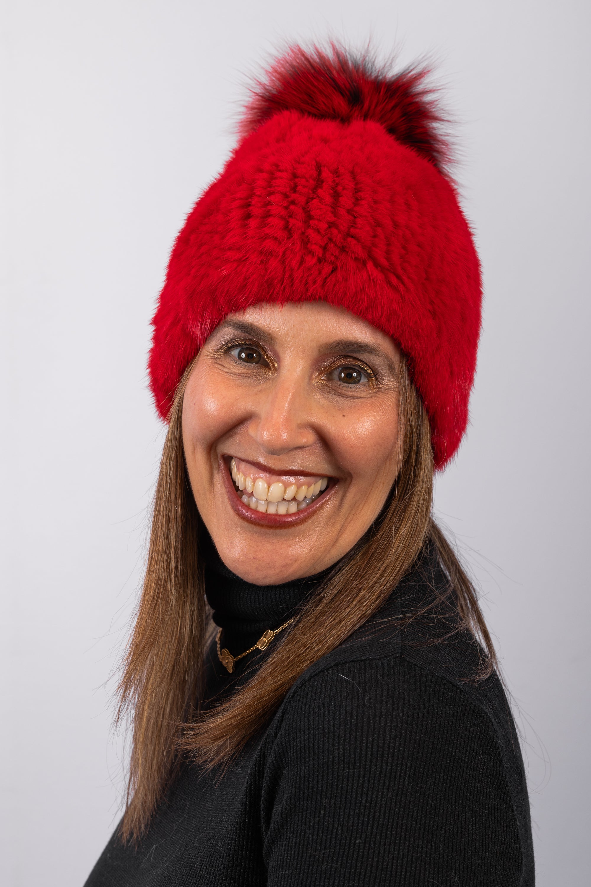Red Mink Hat with Red/Black Fox