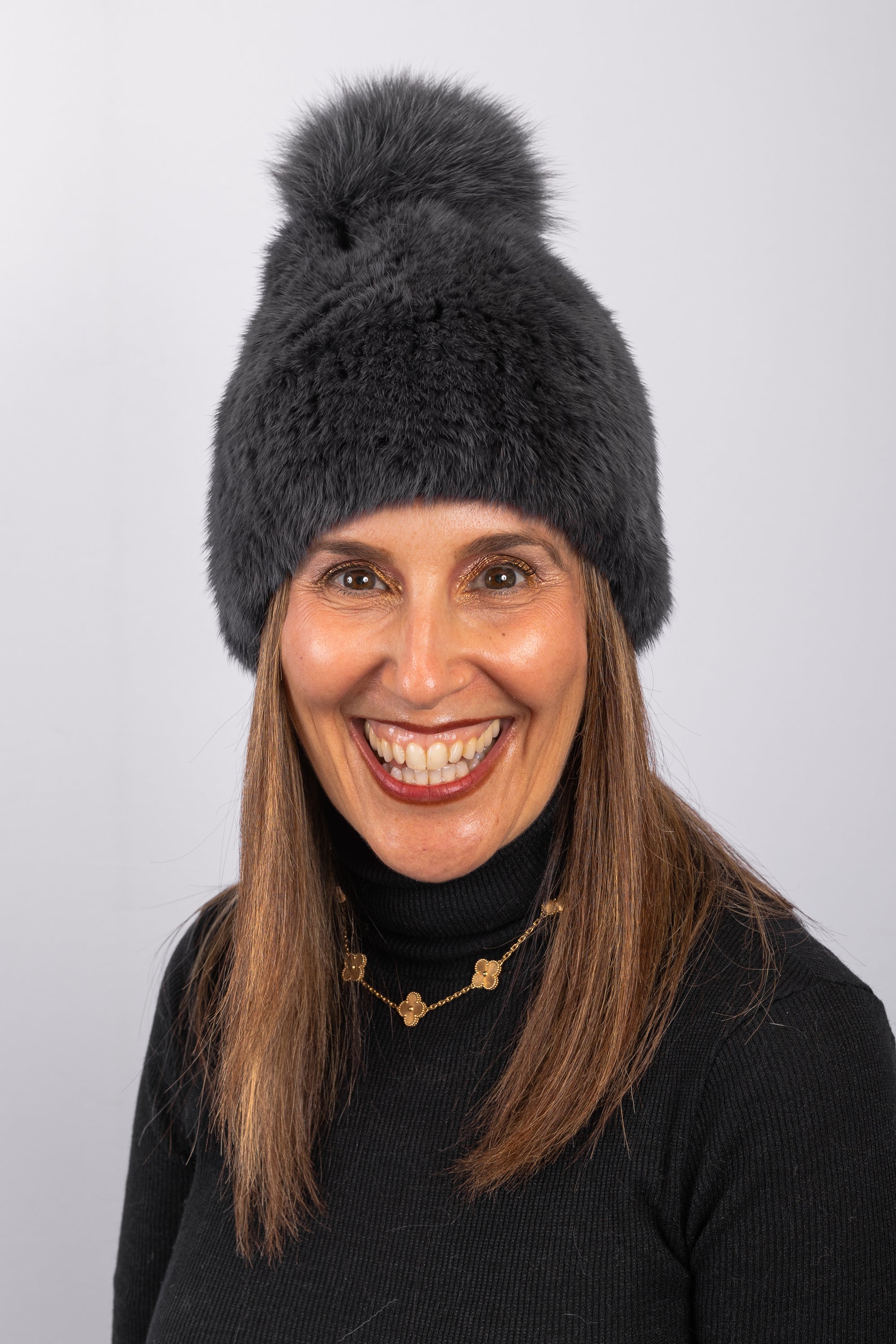 Smoked Denim Mink Hat with Fox