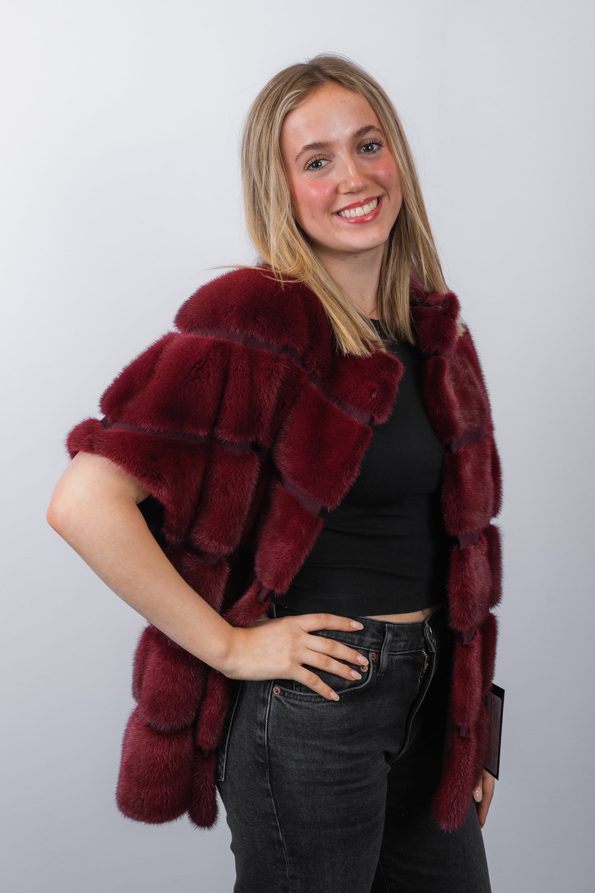Crimson Mink/Bronze Down Fabric Jacket