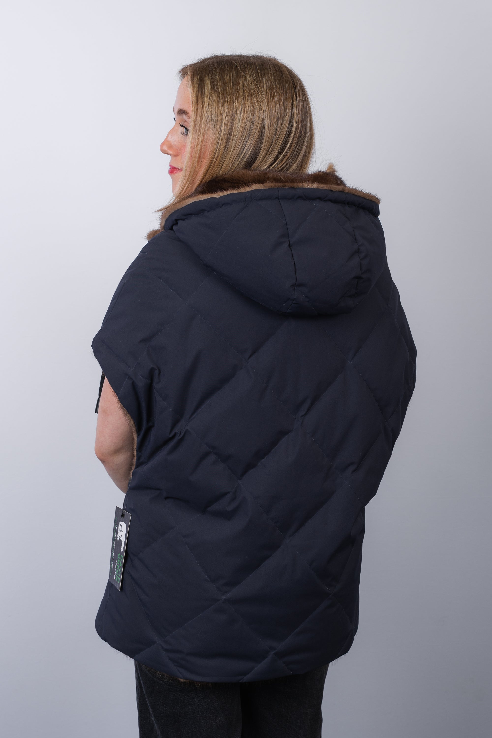 Natural Mocha Mink/Navy Down Fabric Vest
