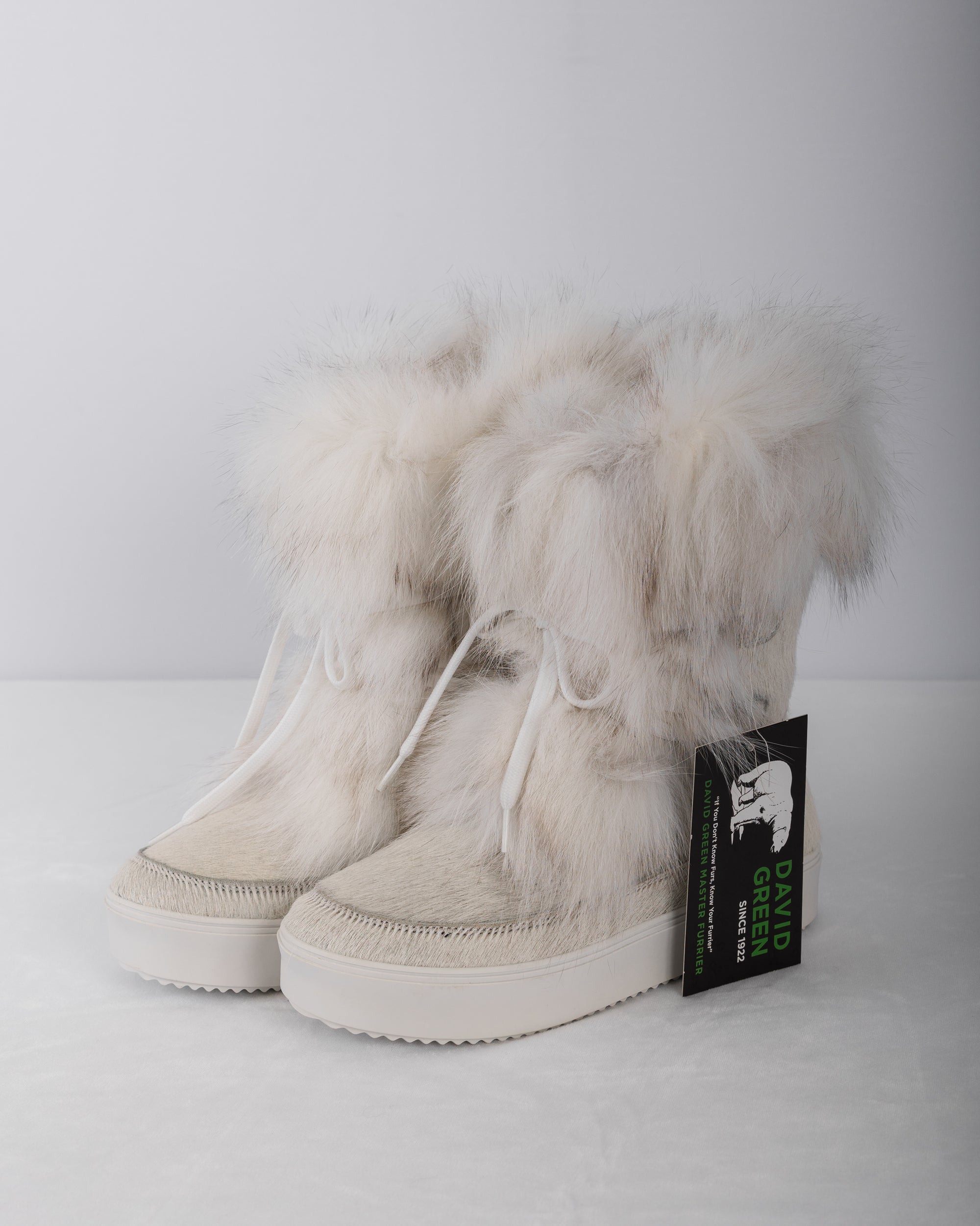 Natural Blue Fox/Ivory Calfskin Boots