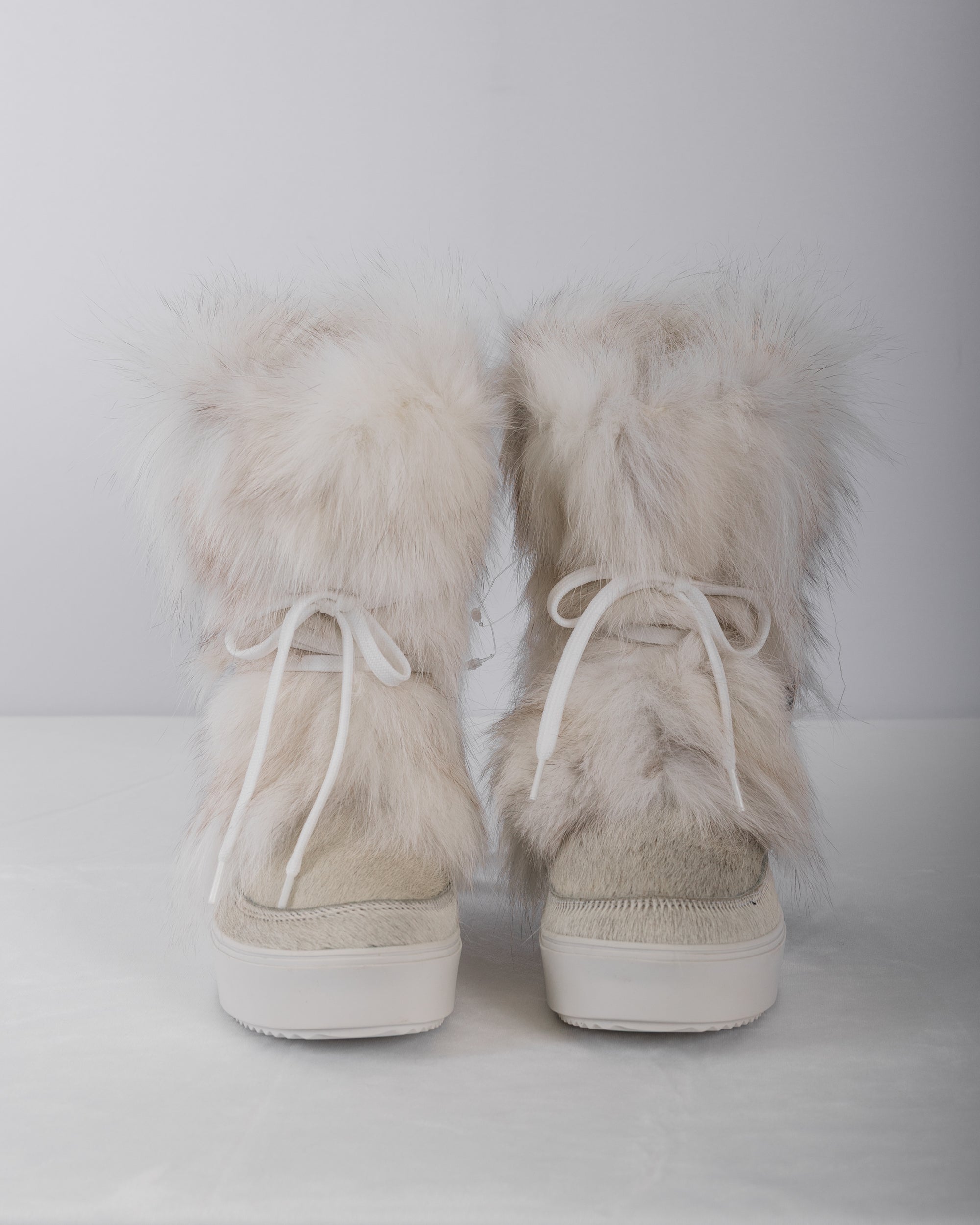 Natural Blue Fox/Ivory Calfskin Boots