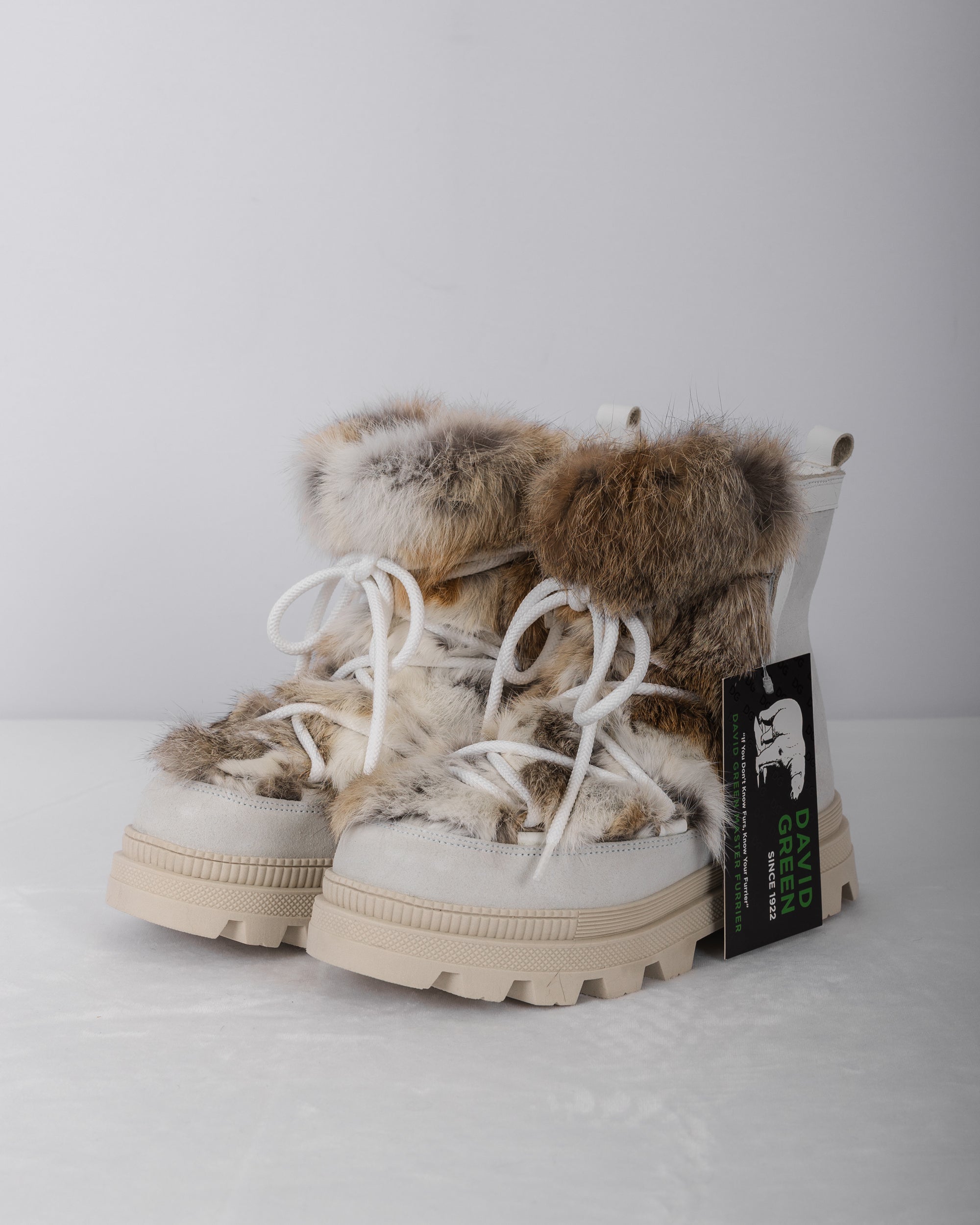 White/Toffee Multi Rabbit/White Suede Boots