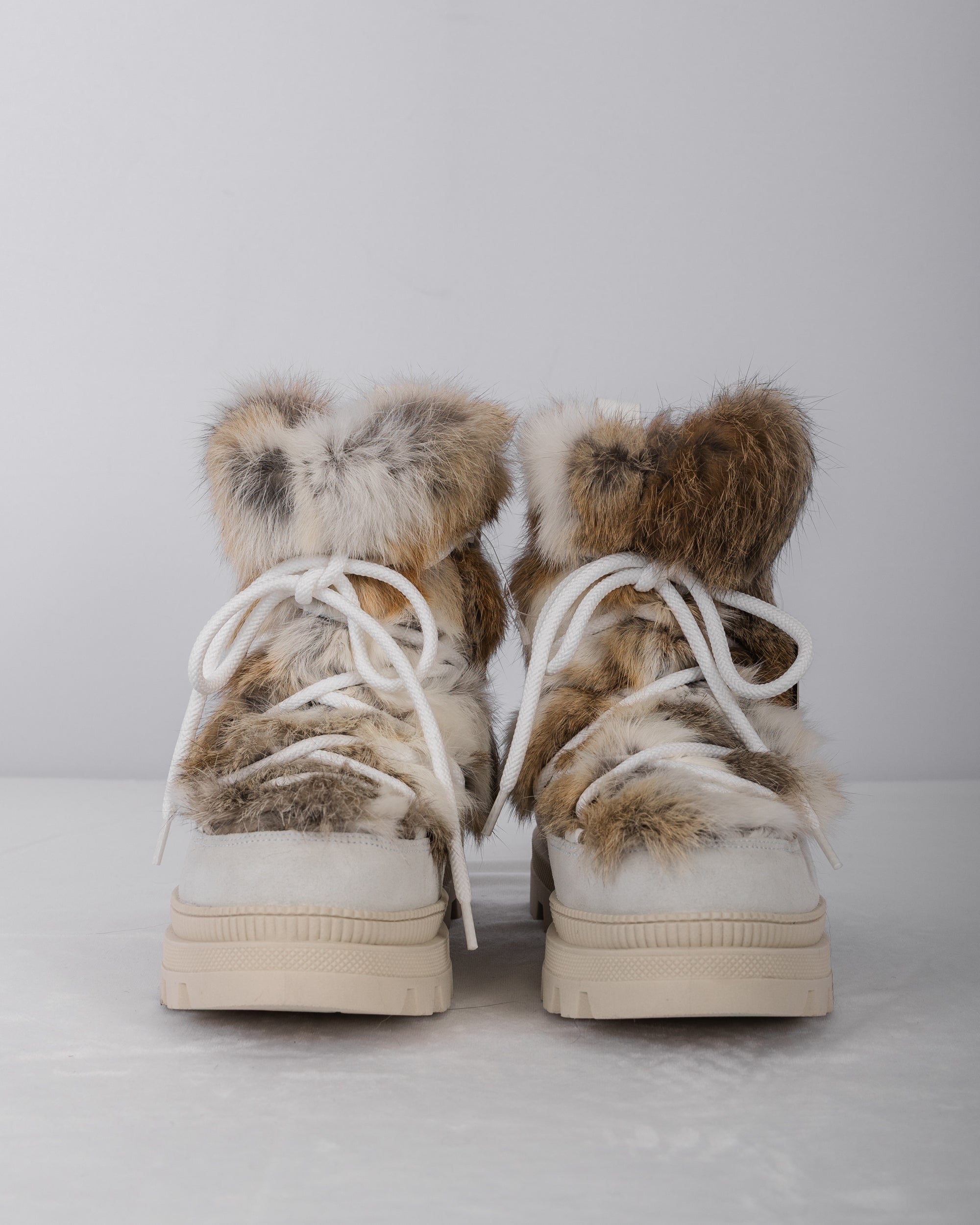 White/Toffee Multi Rabbit/White Suede Boots