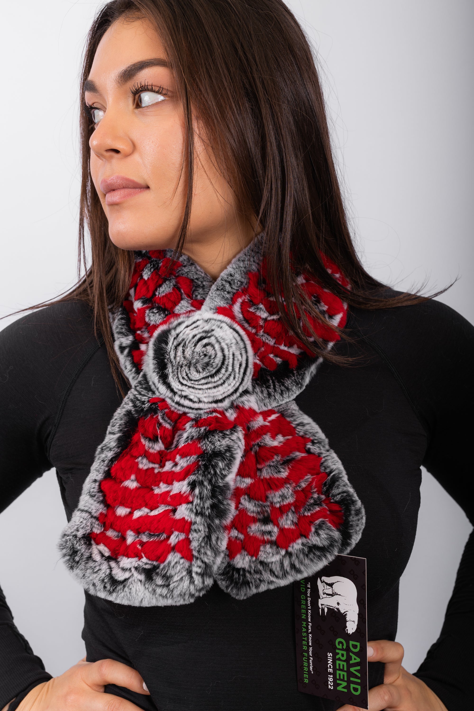 Red Snowtop Rex Rabbit Scarf - Rosette