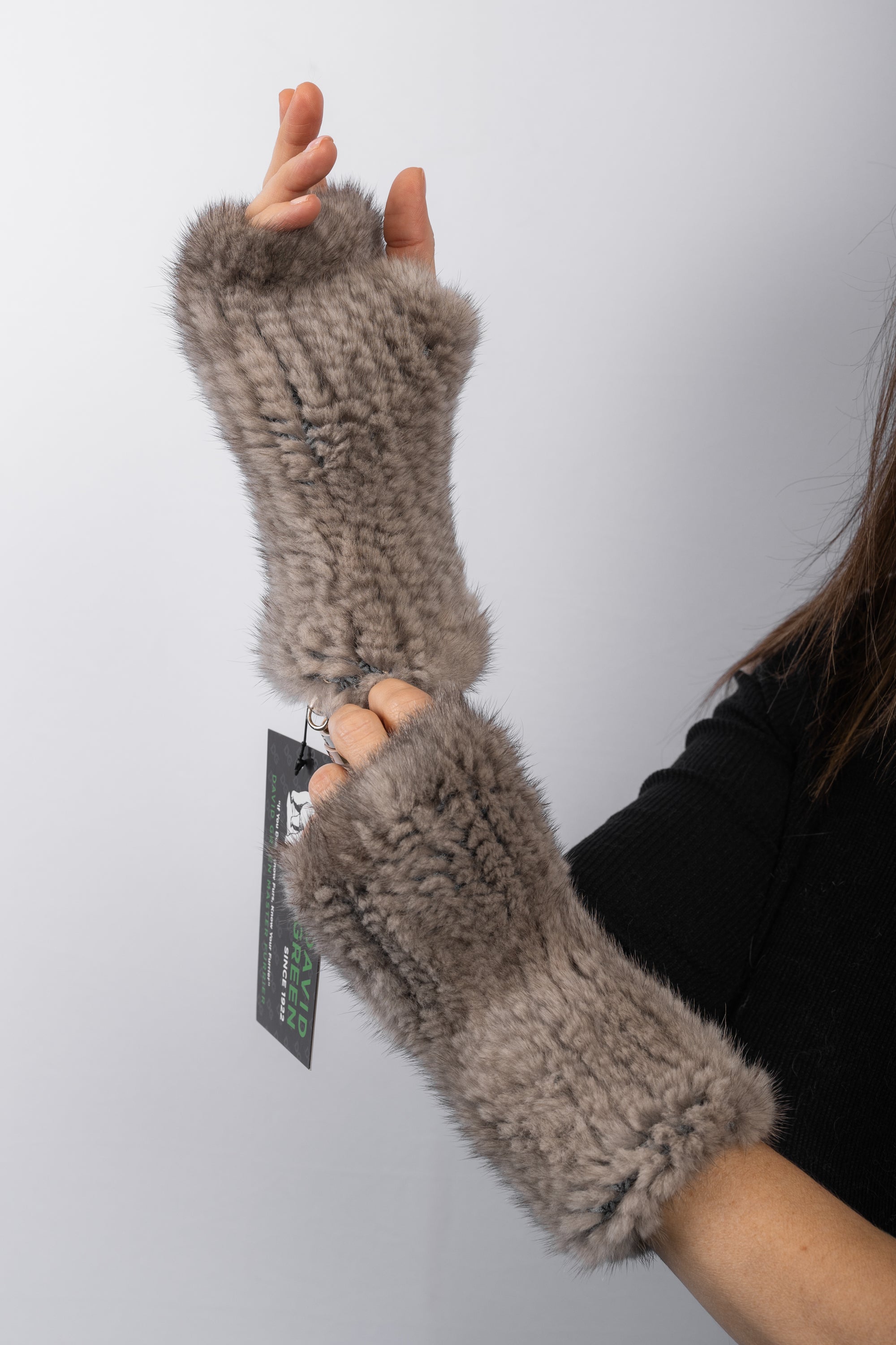 Natural Silver Blue Mink Fingerless Gloves