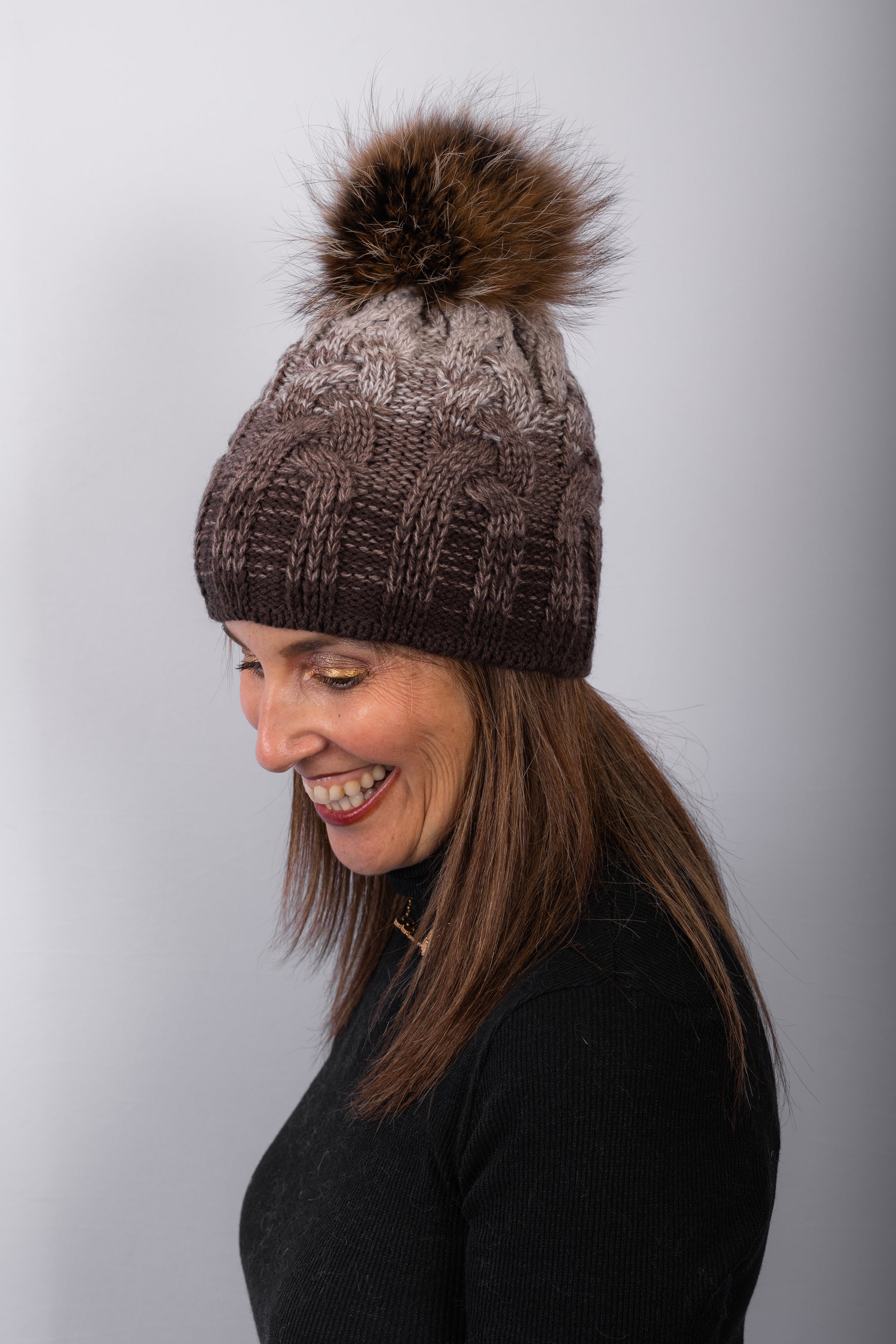 Cable Knit "Alaska" Hat with Fox - Termination Dust