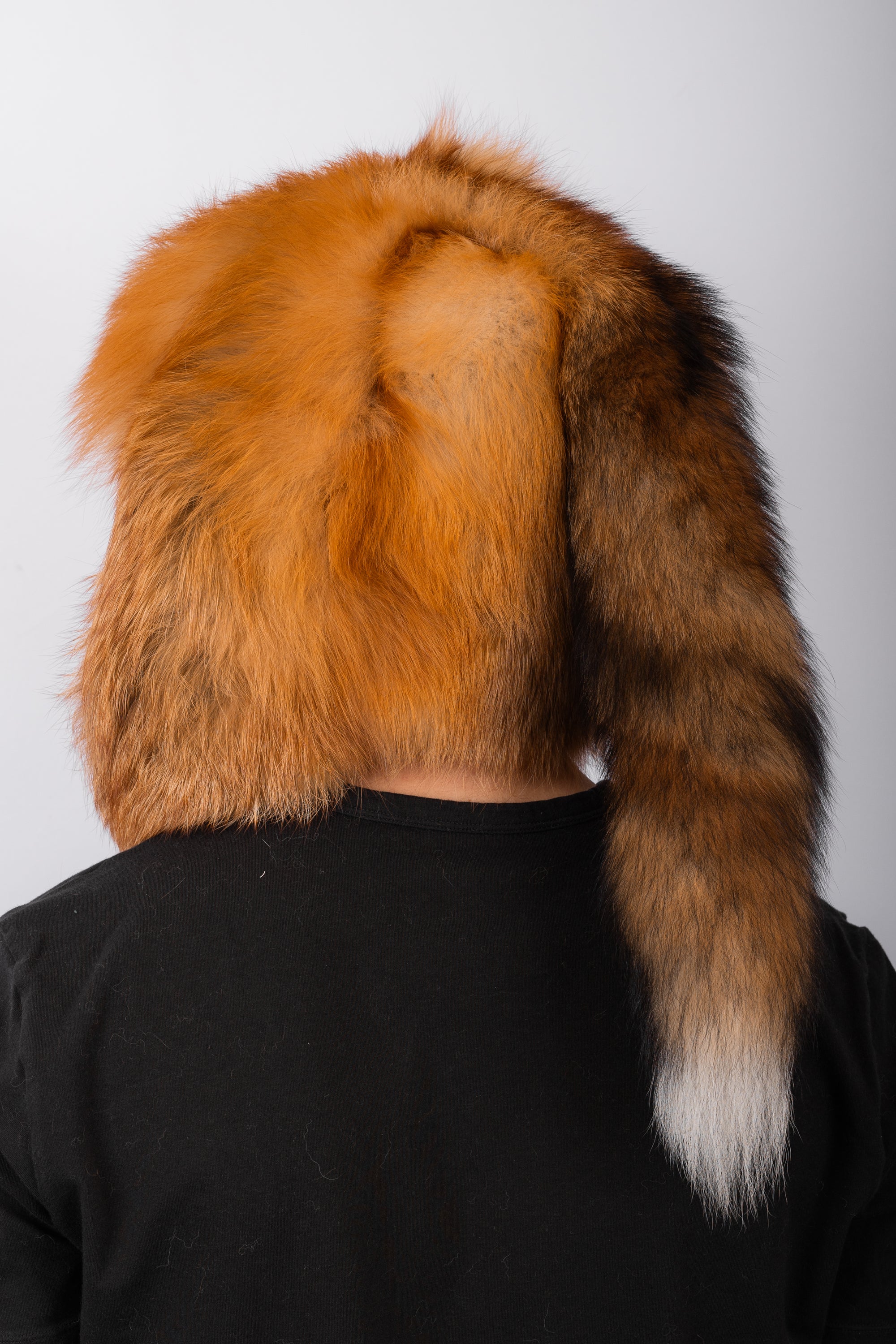 Natural Red Fox Musher Hat with Tail