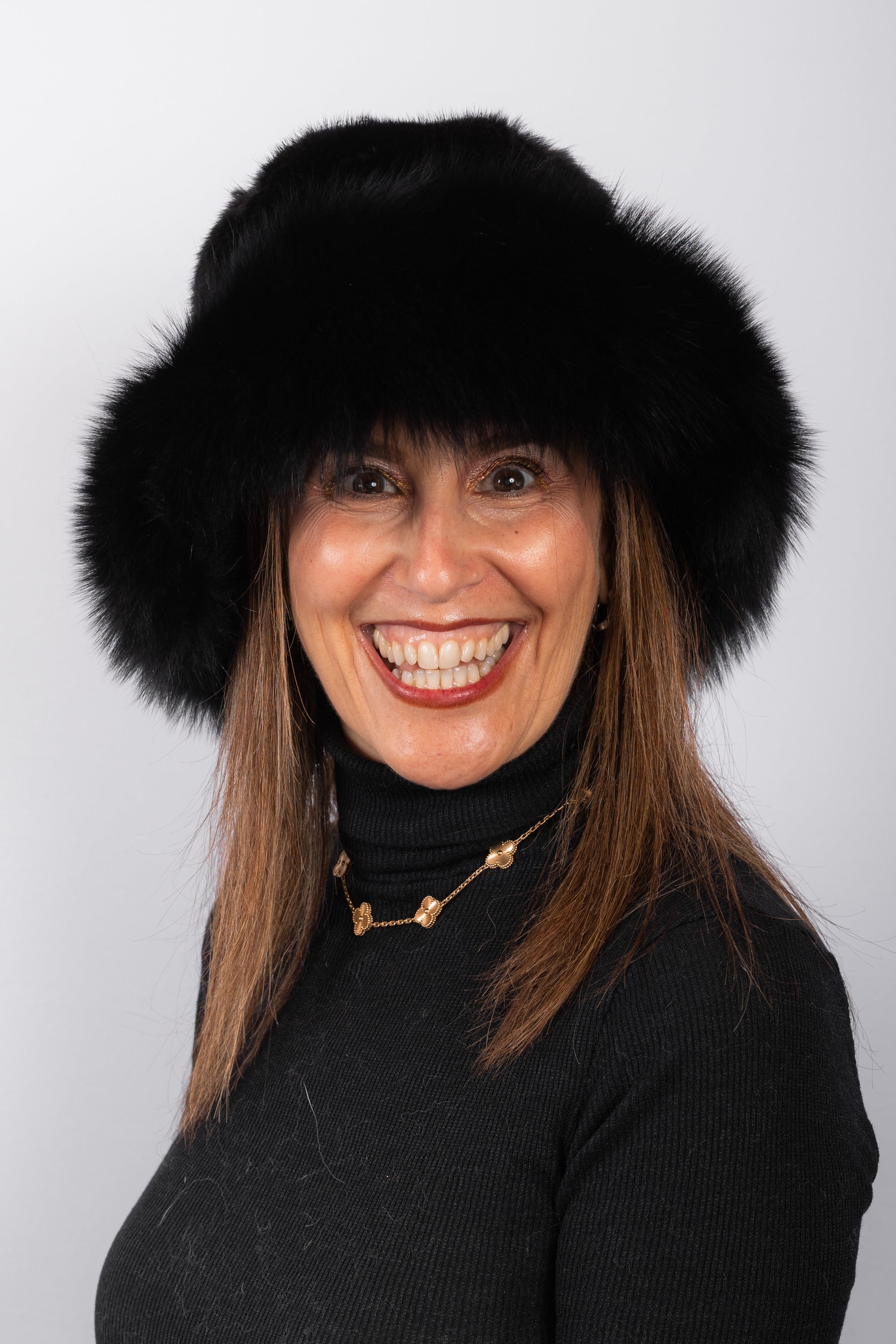 Black Mink Hat with Black Fox Fur Trim